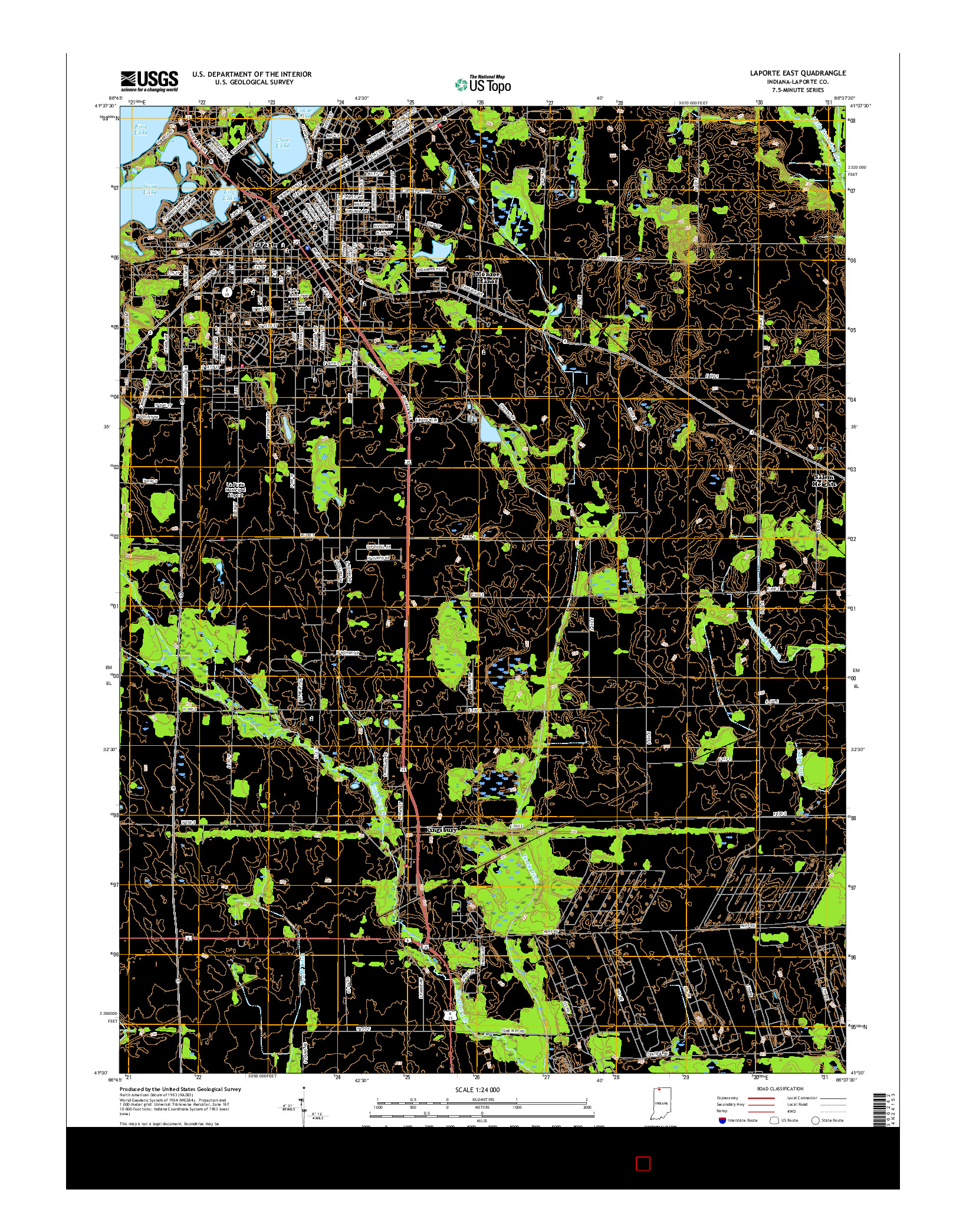 USGS US TOPO 7.5-MINUTE MAP FOR LAPORTE EAST, IN 2016