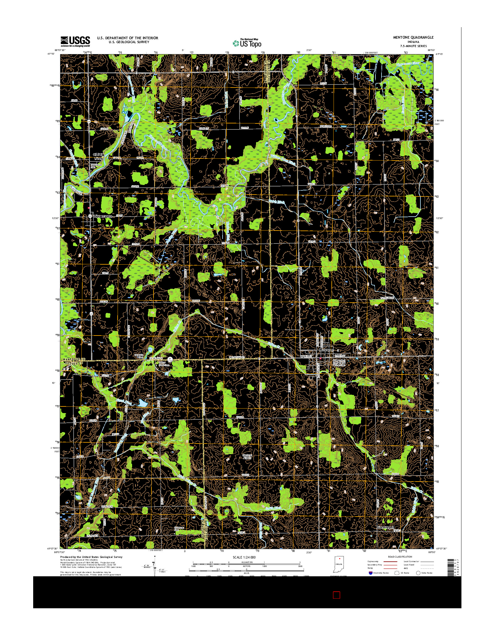 USGS US TOPO 7.5-MINUTE MAP FOR MENTONE, IN 2016