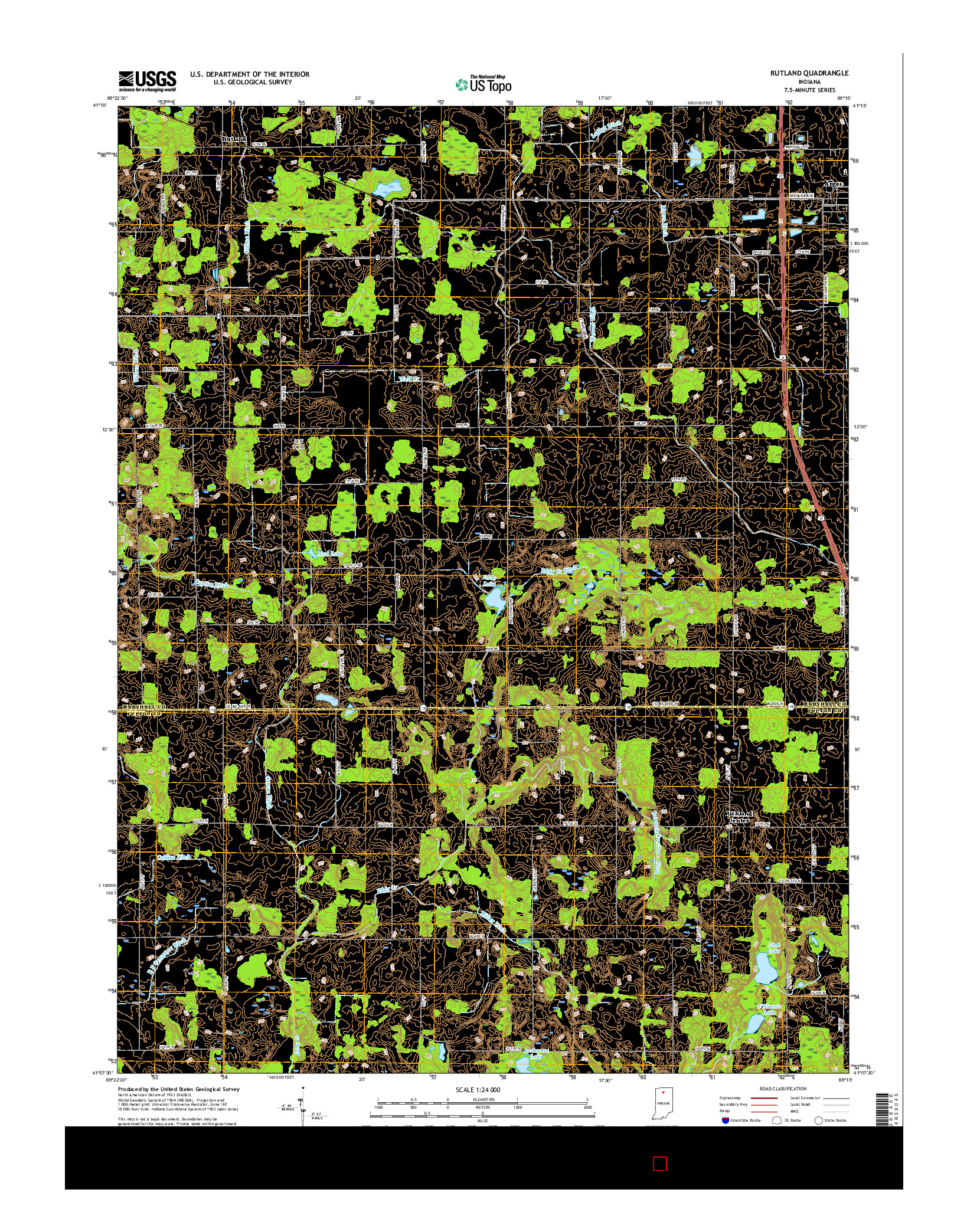 USGS US TOPO 7.5-MINUTE MAP FOR RUTLAND, IN 2016