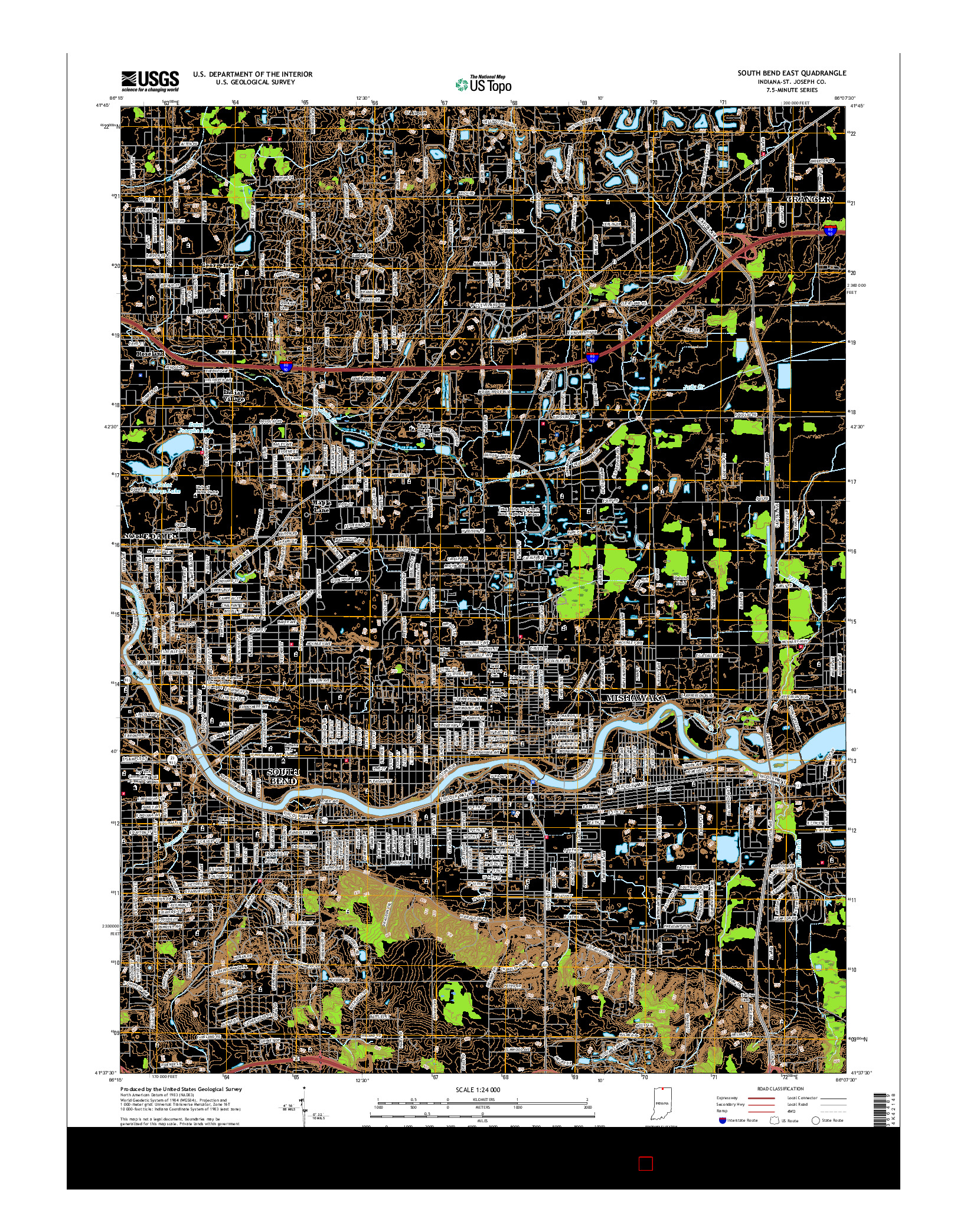 USGS US TOPO 7.5-MINUTE MAP FOR SOUTH BEND EAST, IN 2016