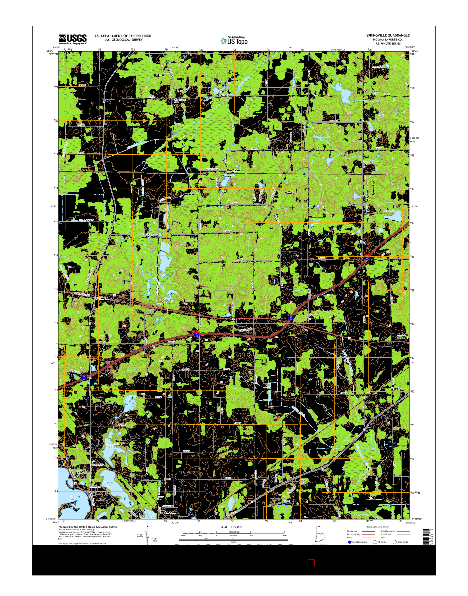 USGS US TOPO 7.5-MINUTE MAP FOR SPRINGVILLE, IN 2016