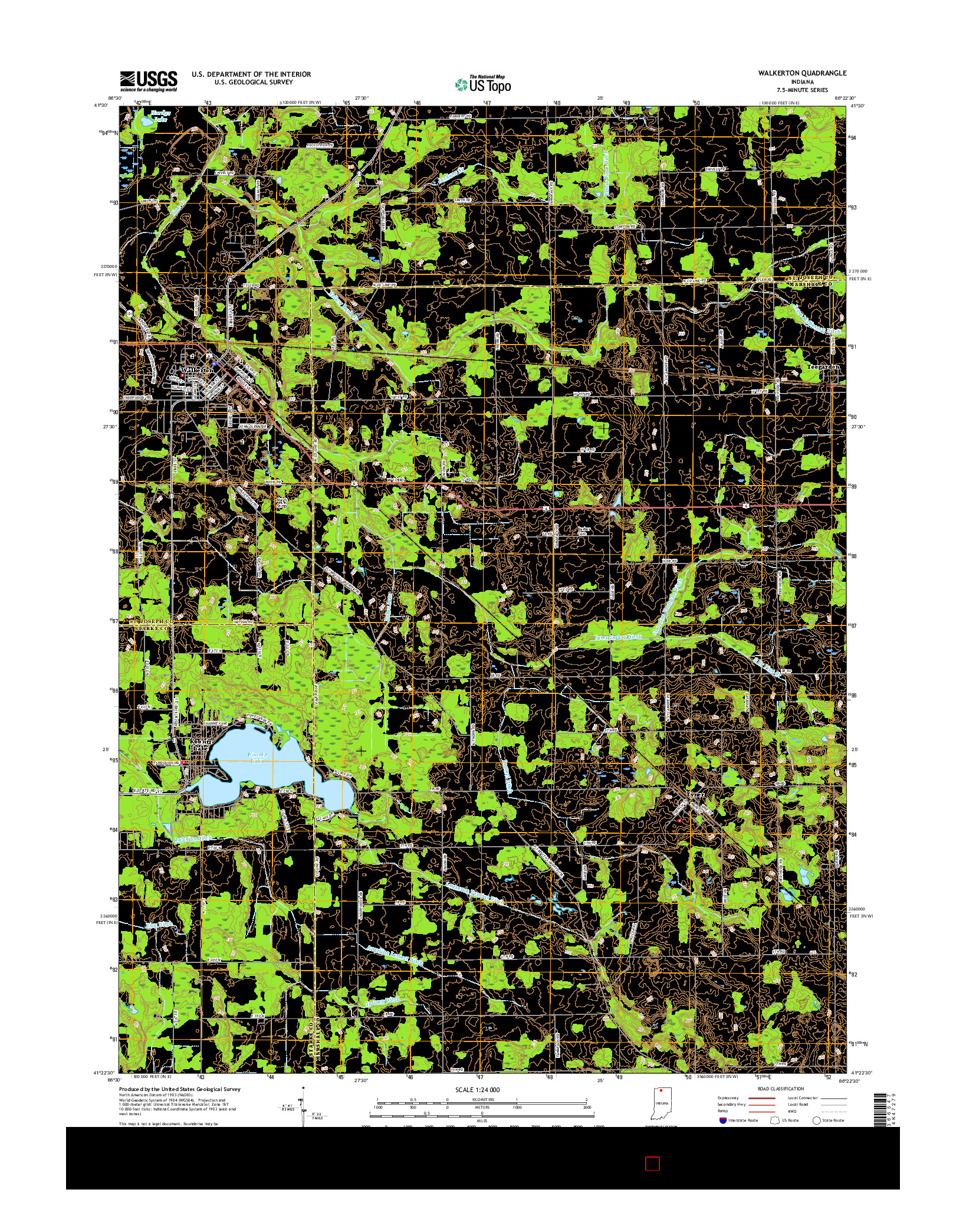 USGS US TOPO 7.5-MINUTE MAP FOR WALKERTON, IN 2016