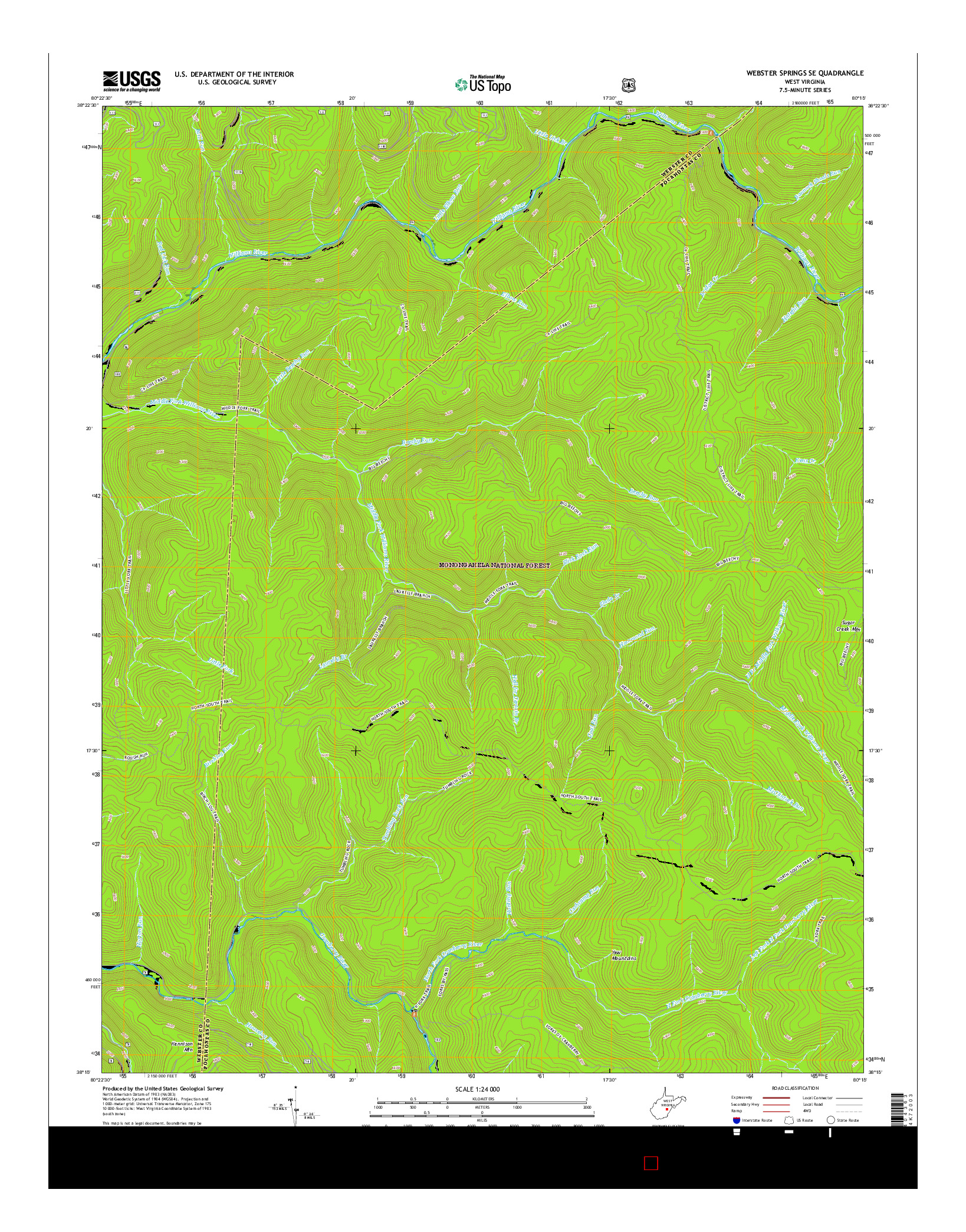 USGS US TOPO 7.5-MINUTE MAP FOR WEBSTER SPRINGS SE, WV 2016