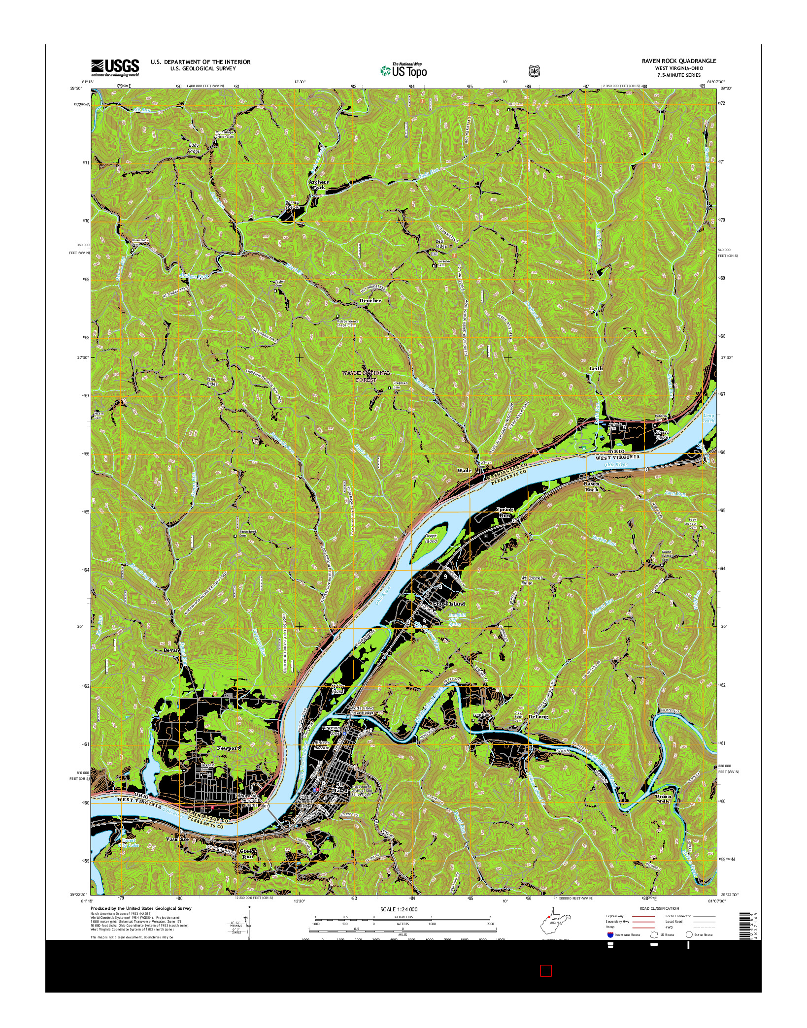 USGS US TOPO 7.5-MINUTE MAP FOR RAVEN ROCK, WV-OH 2016