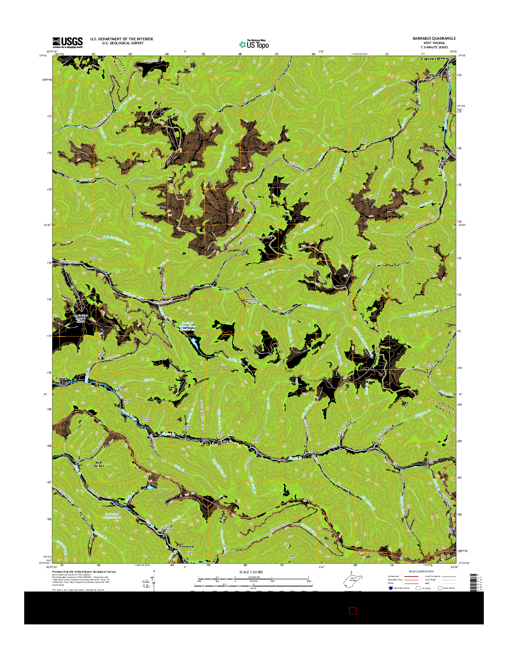 USGS US TOPO 7.5-MINUTE MAP FOR BARNABUS, WV 2016