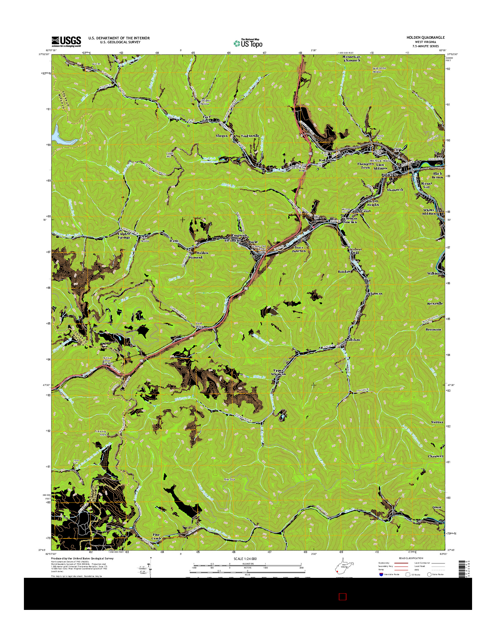 USGS US TOPO 7.5-MINUTE MAP FOR HOLDEN, WV 2016