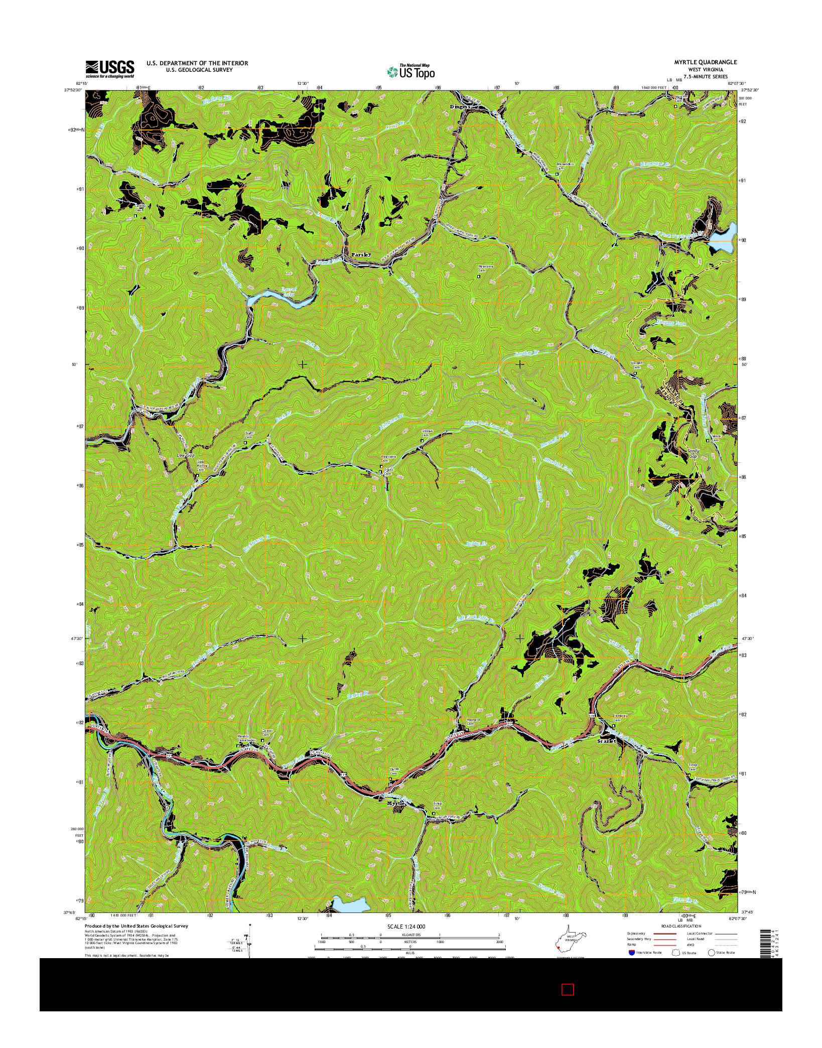 USGS US TOPO 7.5-MINUTE MAP FOR MYRTLE, WV 2016