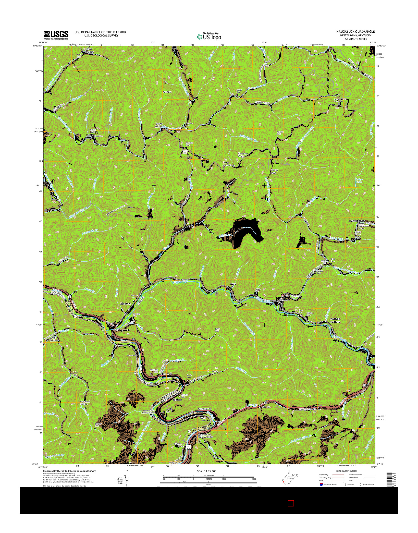 USGS US TOPO 7.5-MINUTE MAP FOR NAUGATUCK, WV-KY 2016