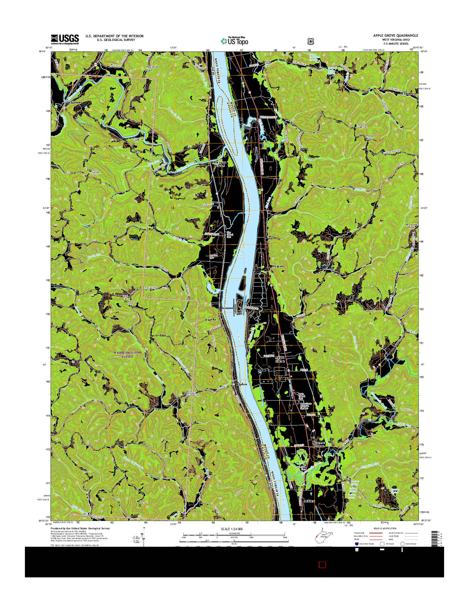 USGS US TOPO 7.5-MINUTE MAP FOR APPLE GROVE, WV-OH 2016
