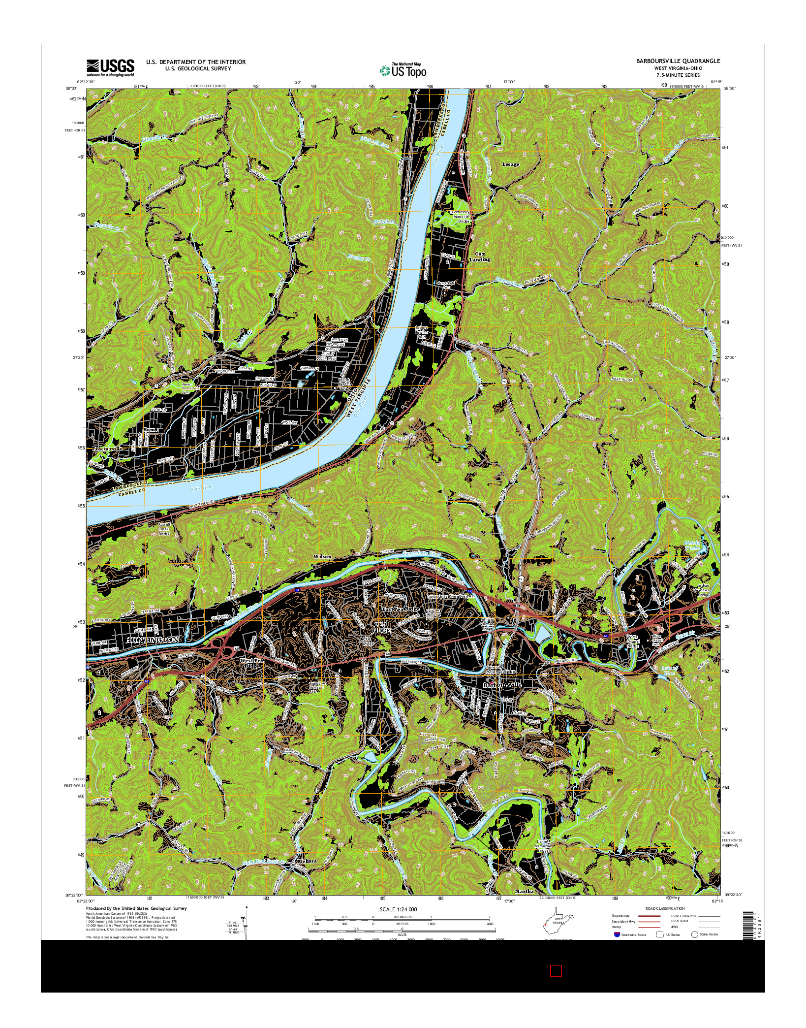 USGS US TOPO 7.5-MINUTE MAP FOR BARBOURSVILLE, WV-OH 2016