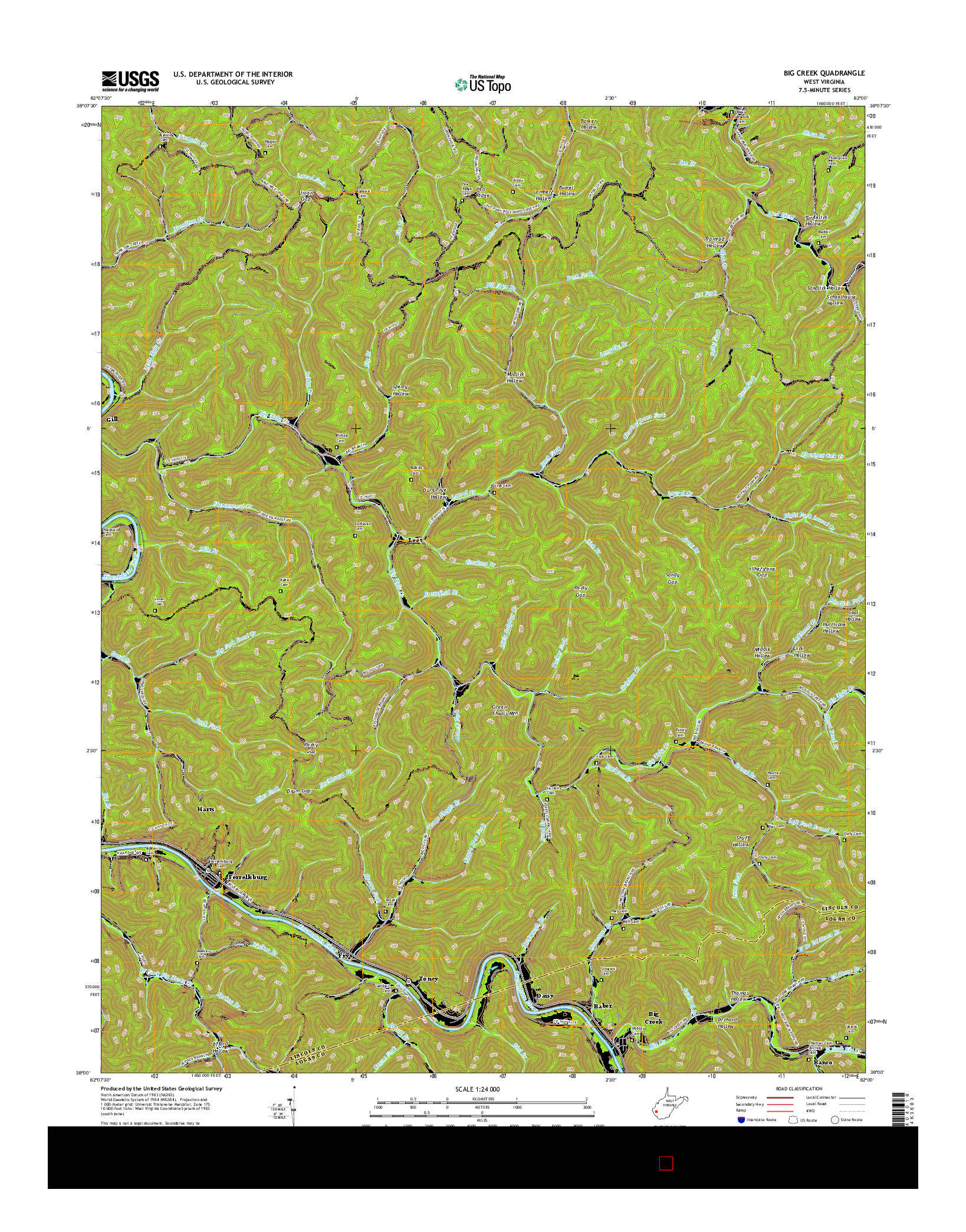 USGS US TOPO 7.5-MINUTE MAP FOR BIG CREEK, WV 2016