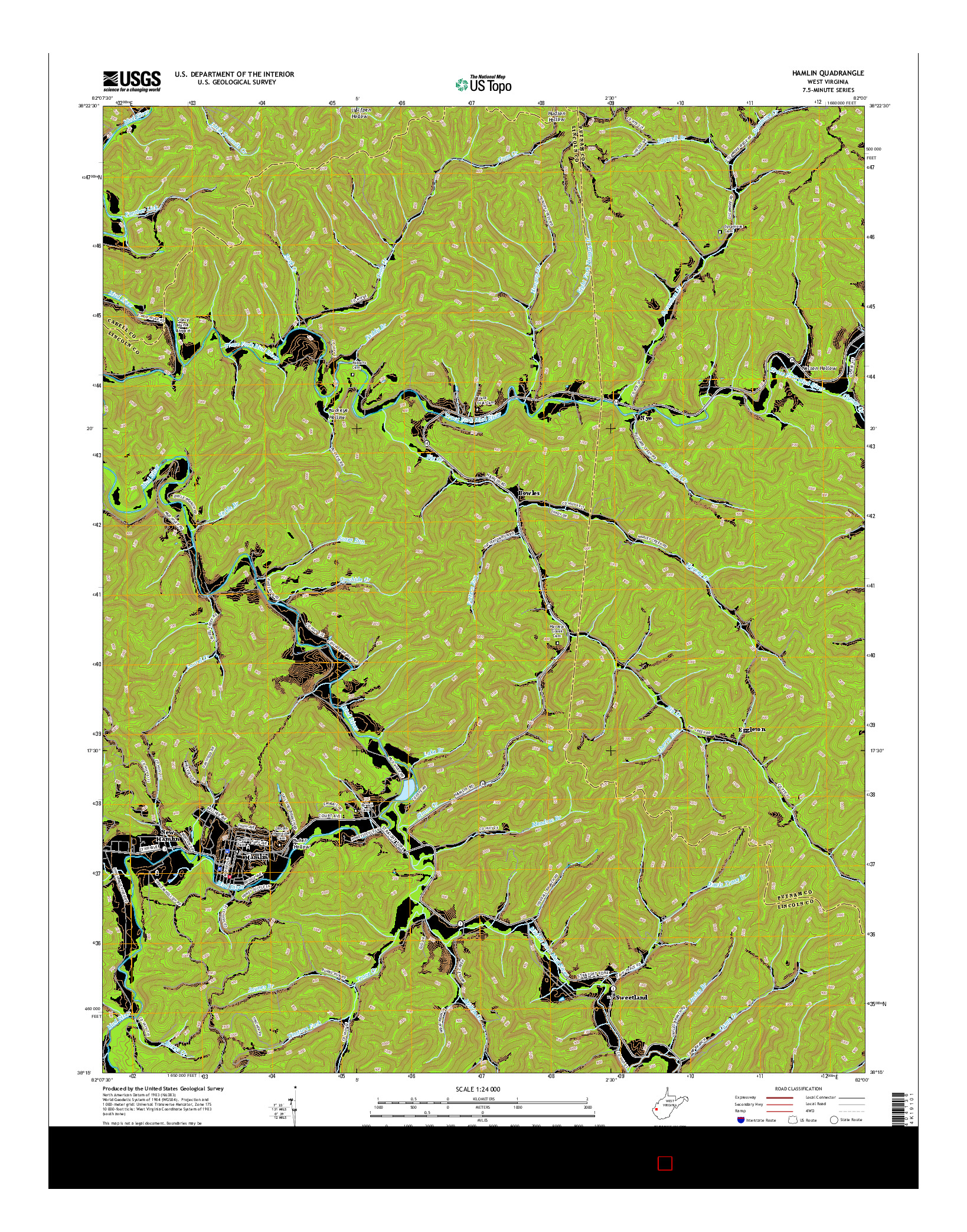 USGS US TOPO 7.5-MINUTE MAP FOR HAMLIN, WV 2016