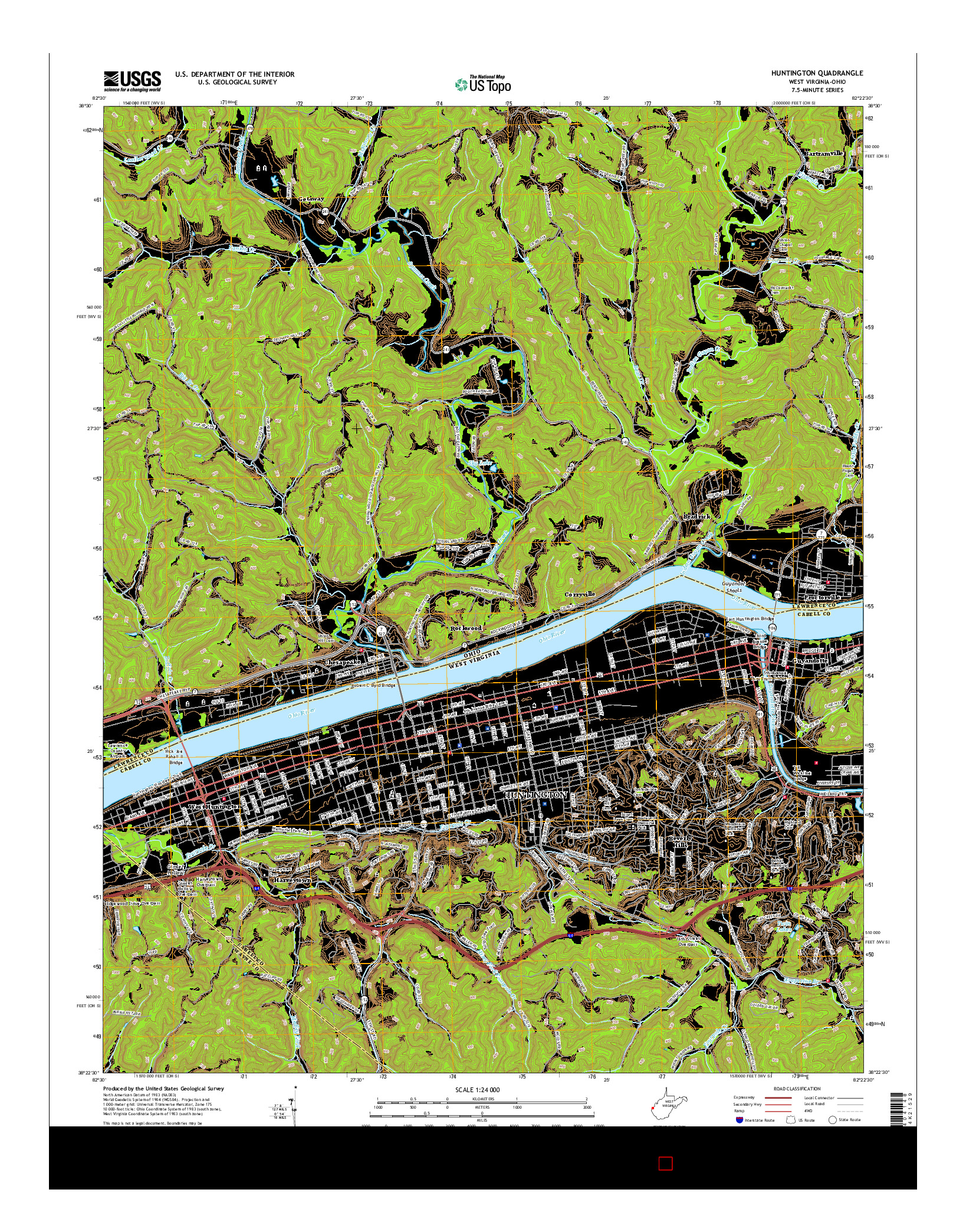 USGS US TOPO 7.5-MINUTE MAP FOR HUNTINGTON, WV-OH 2016
