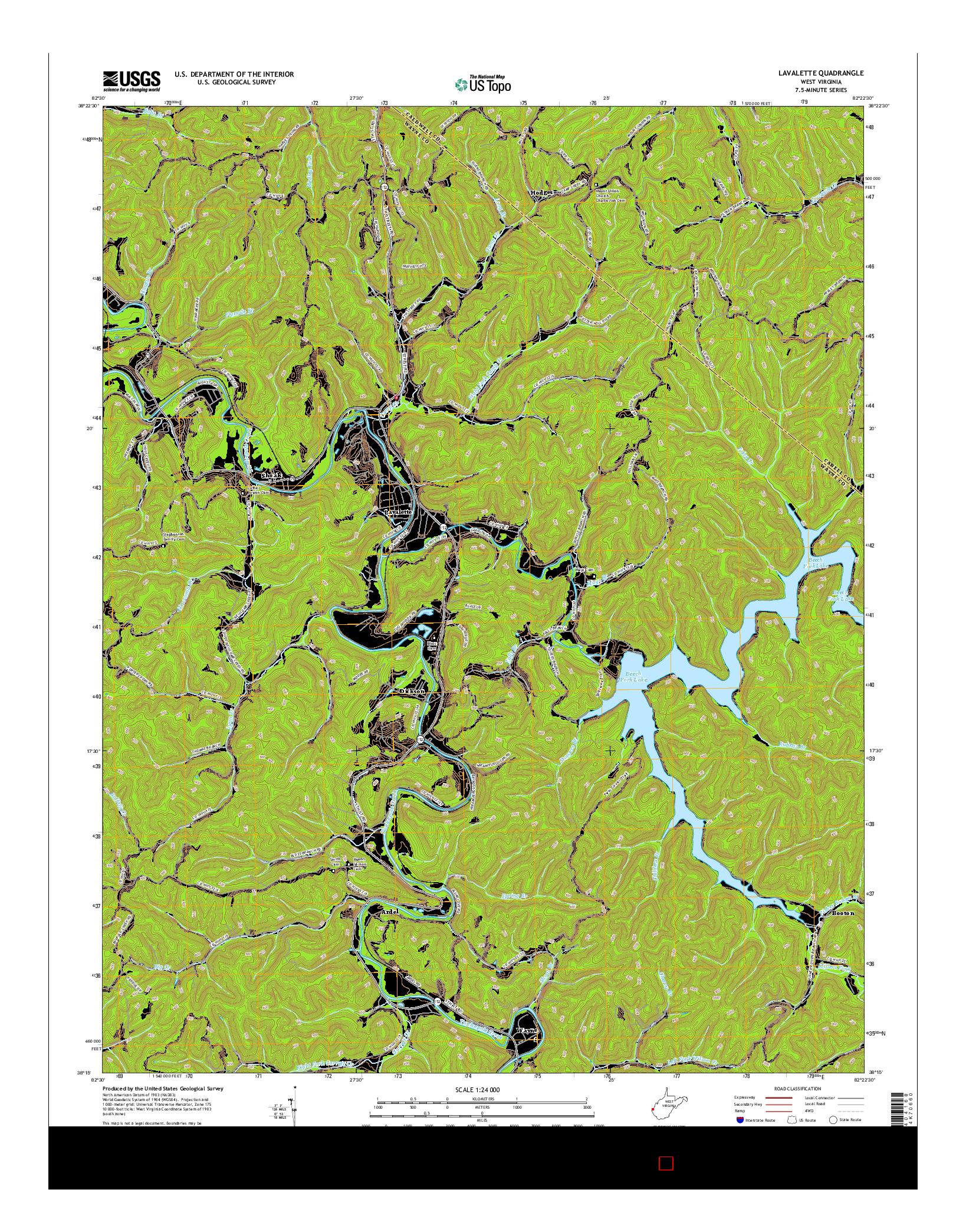 USGS US TOPO 7.5-MINUTE MAP FOR LAVALETTE, WV 2016
