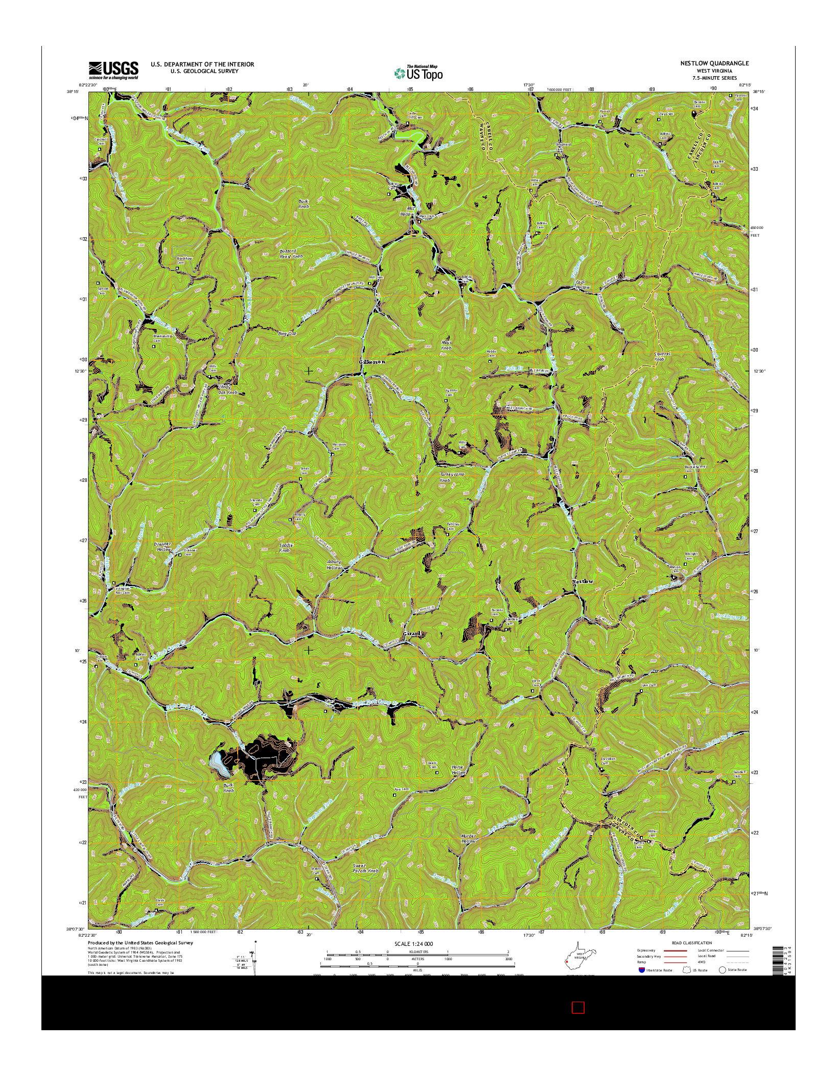 USGS US TOPO 7.5-MINUTE MAP FOR NESTLOW, WV 2016