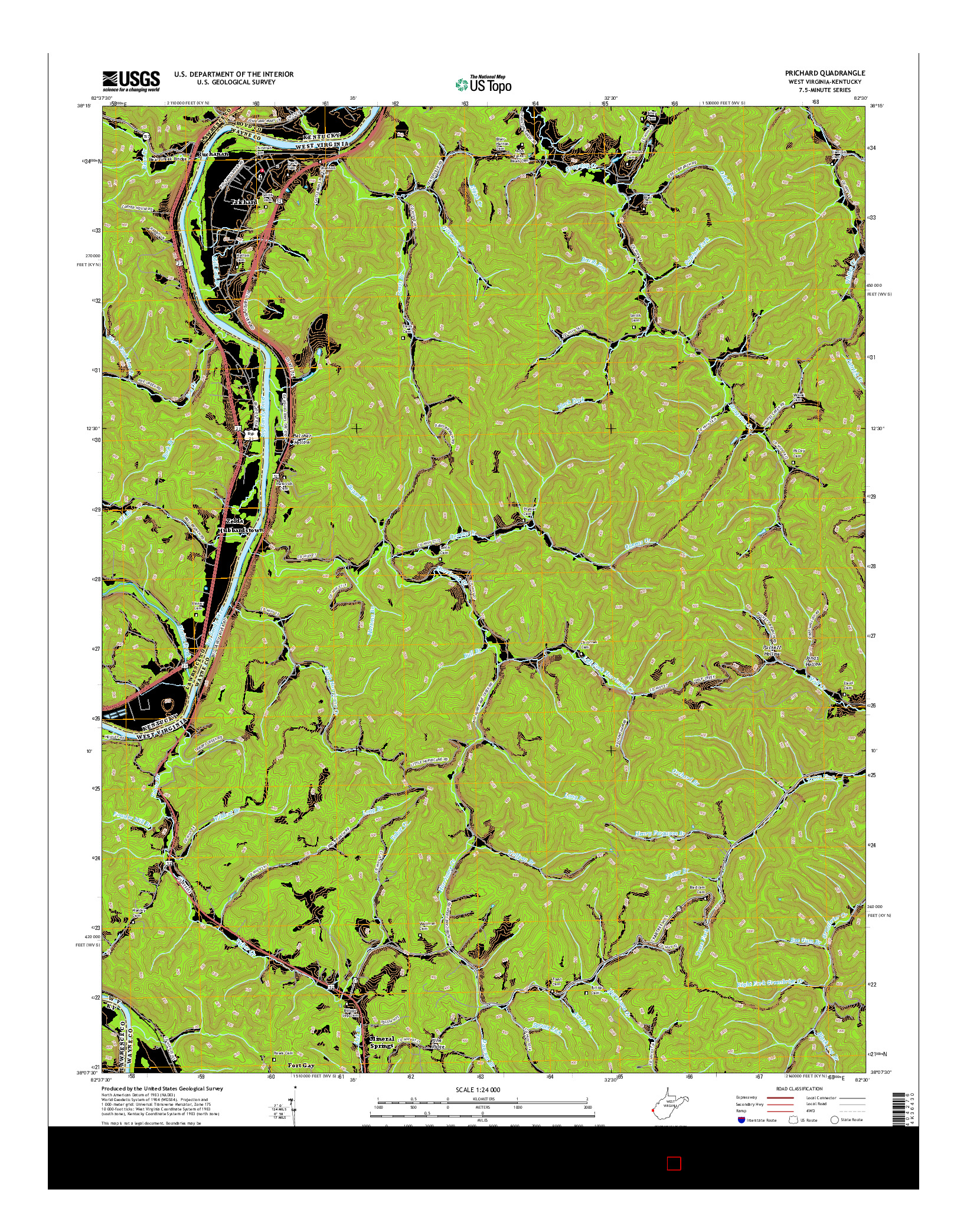 USGS US TOPO 7.5-MINUTE MAP FOR PRICHARD, WV-KY 2016