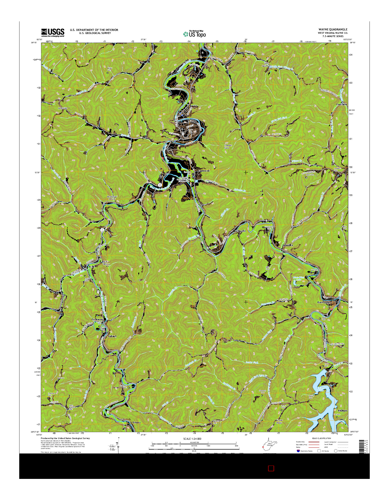 USGS US TOPO 7.5-MINUTE MAP FOR WAYNE, WV 2016