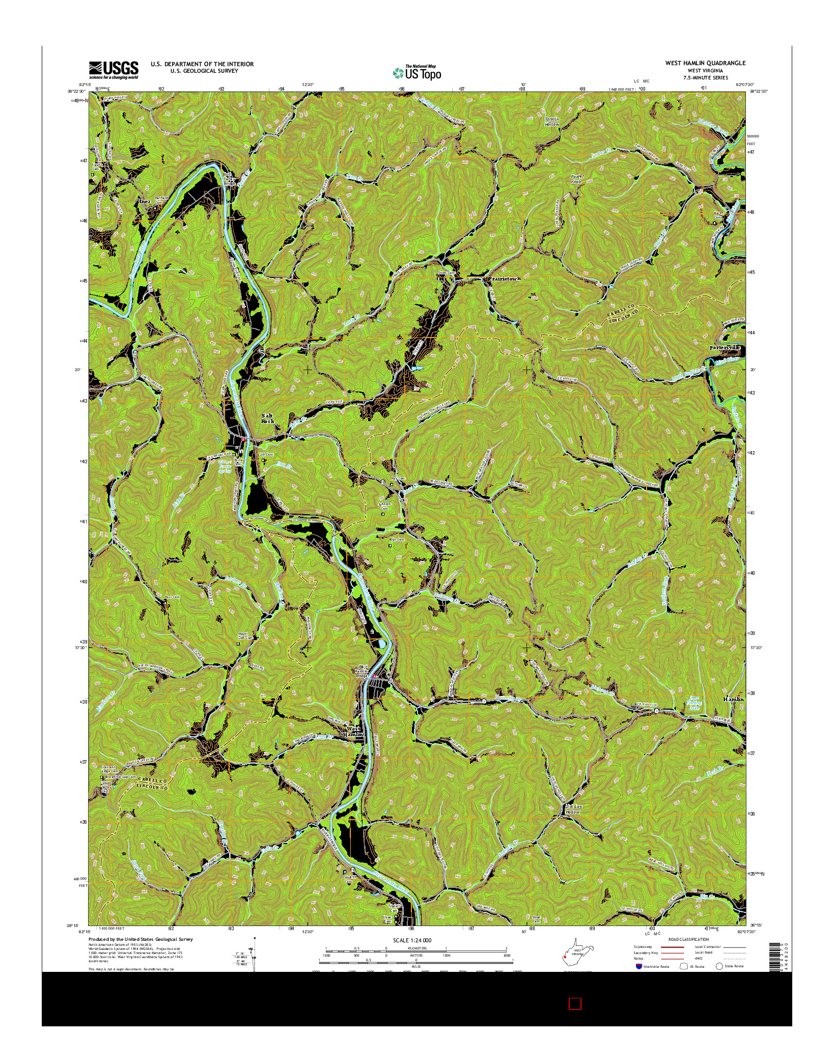 USGS US TOPO 7.5-MINUTE MAP FOR WEST HAMLIN, WV 2016