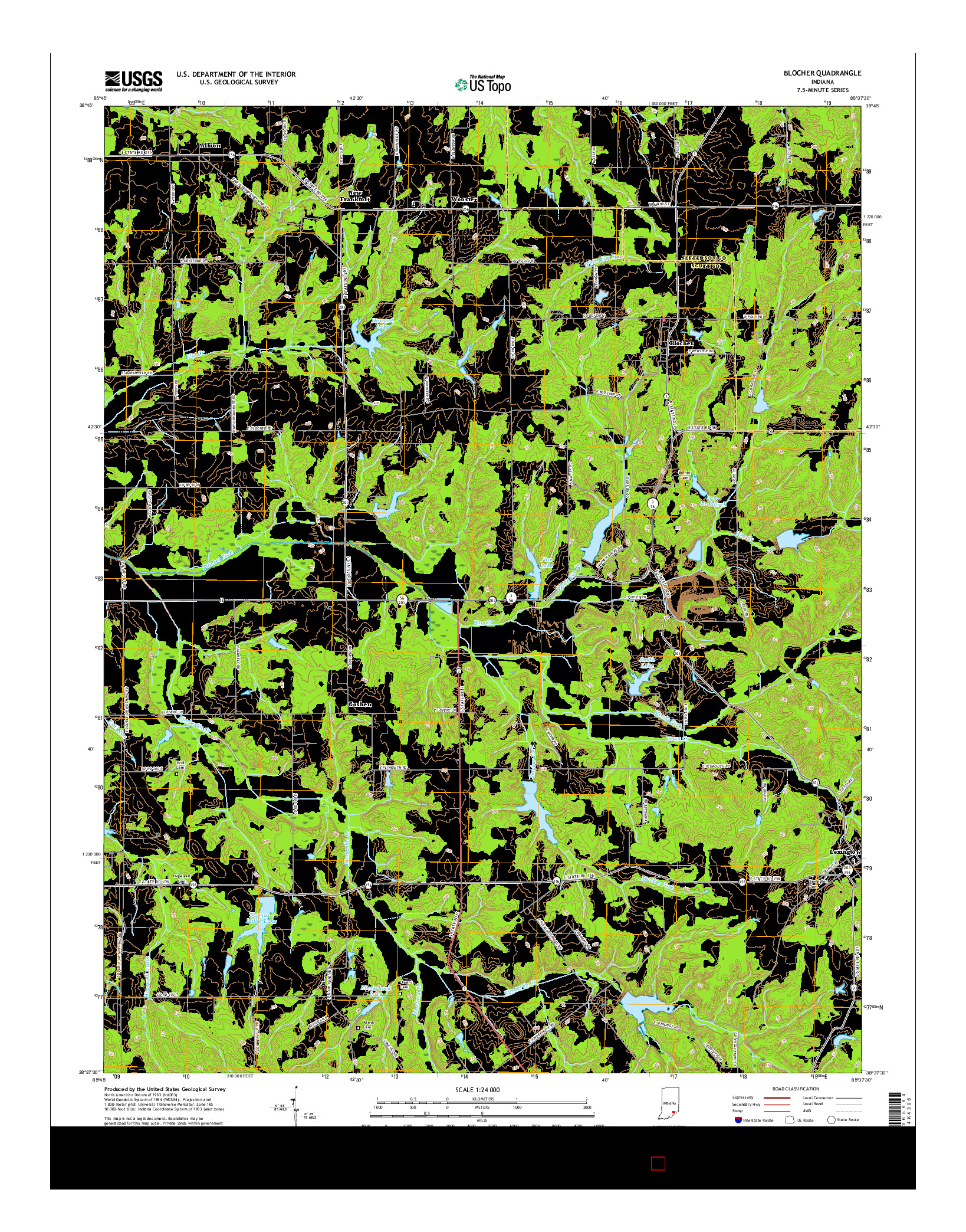 USGS US TOPO 7.5-MINUTE MAP FOR BLOCHER, IN 2016