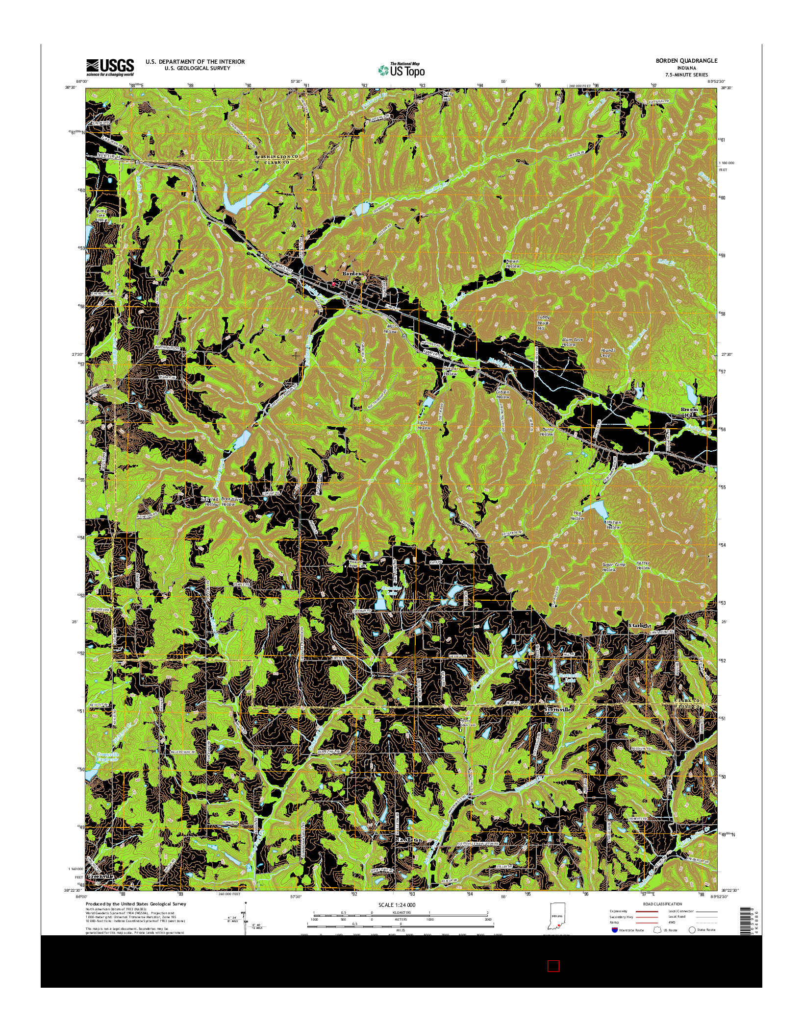 USGS US TOPO 7.5-MINUTE MAP FOR BORDEN, IN 2016