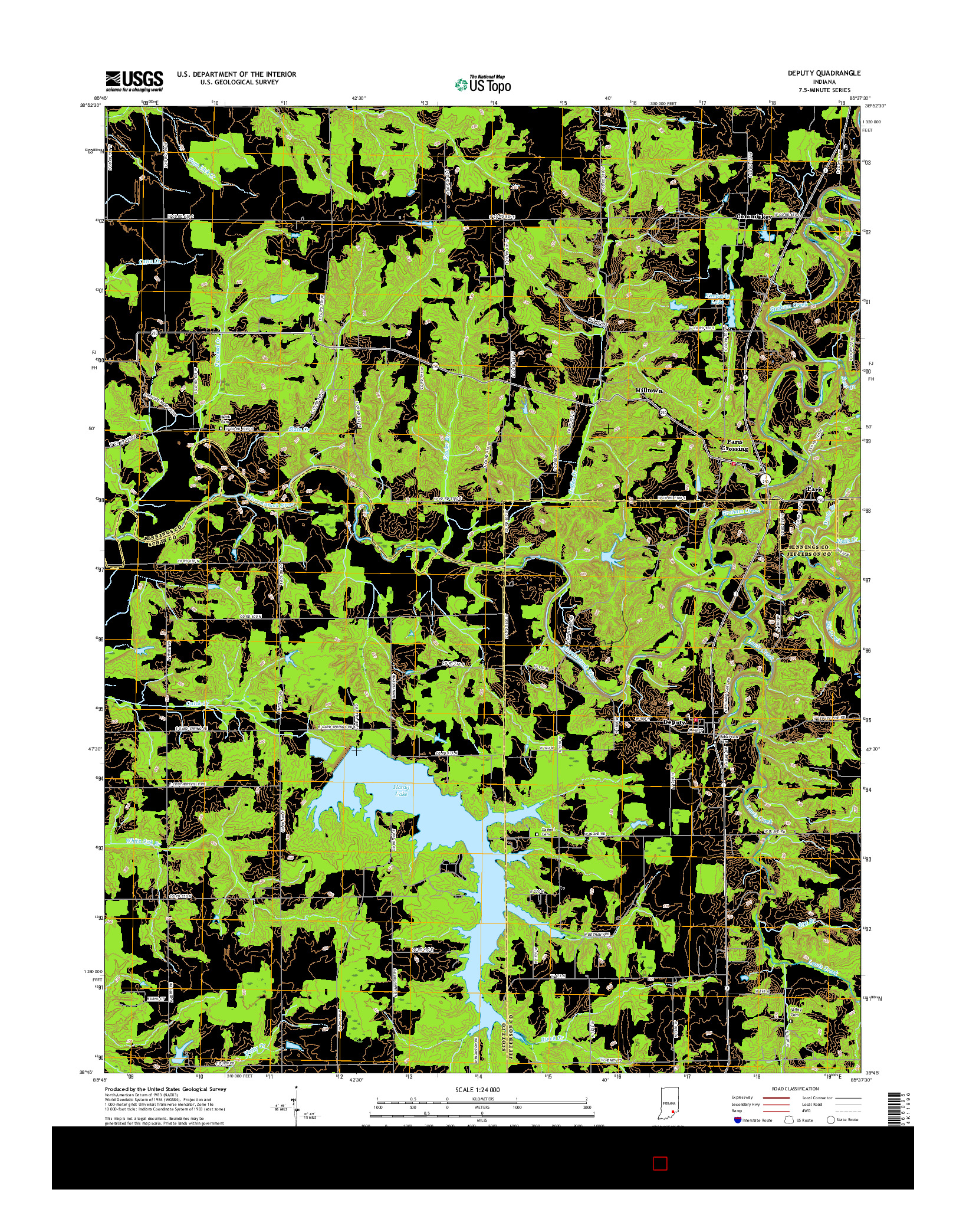 USGS US TOPO 7.5-MINUTE MAP FOR DEPUTY, IN 2016