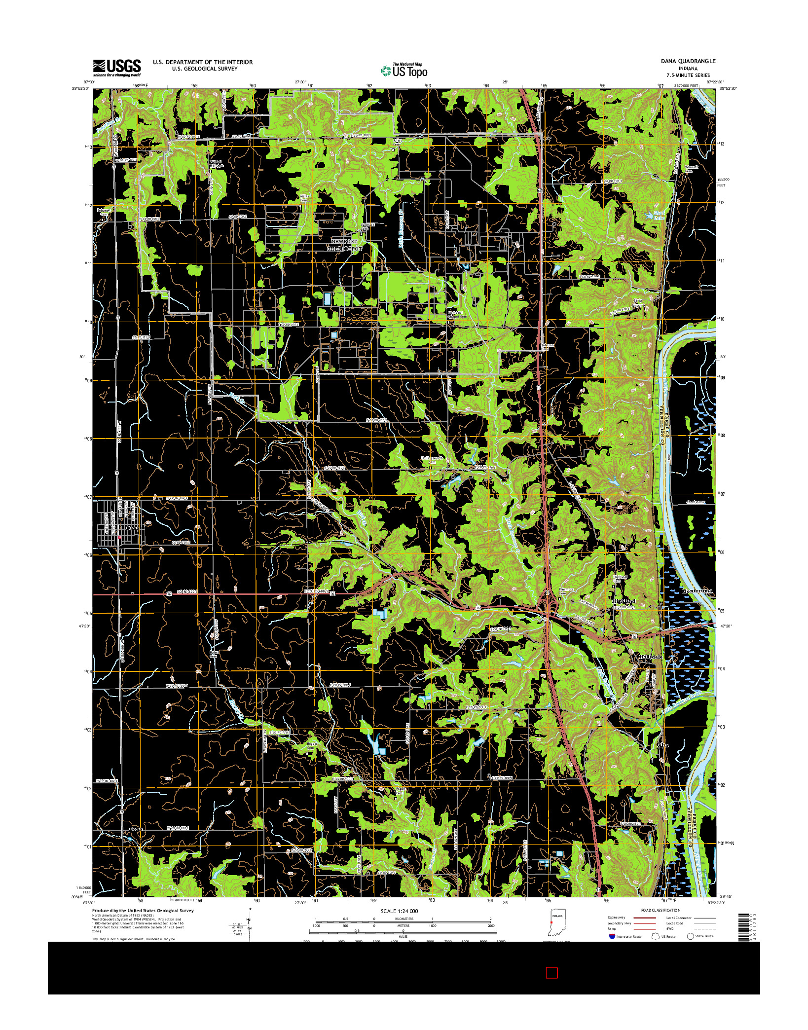 USGS US TOPO 7.5-MINUTE MAP FOR DANA, IN 2016