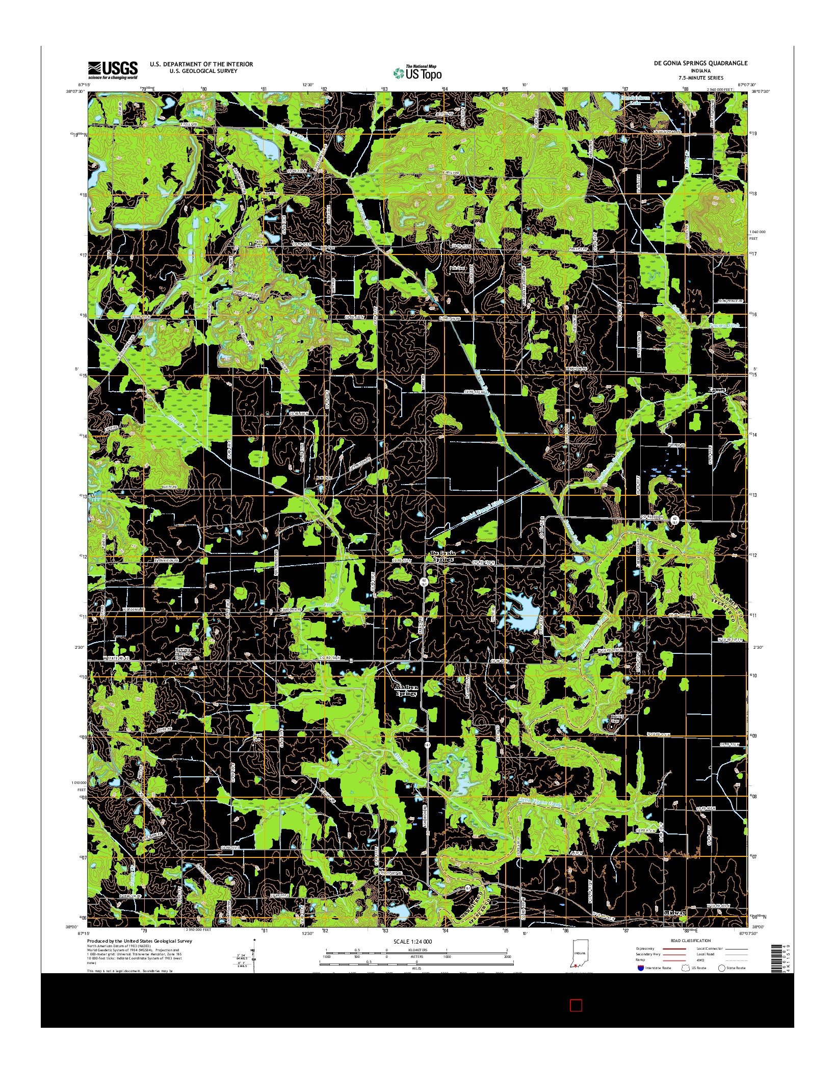 USGS US TOPO 7.5-MINUTE MAP FOR DE GONIA SPRINGS, IN 2016