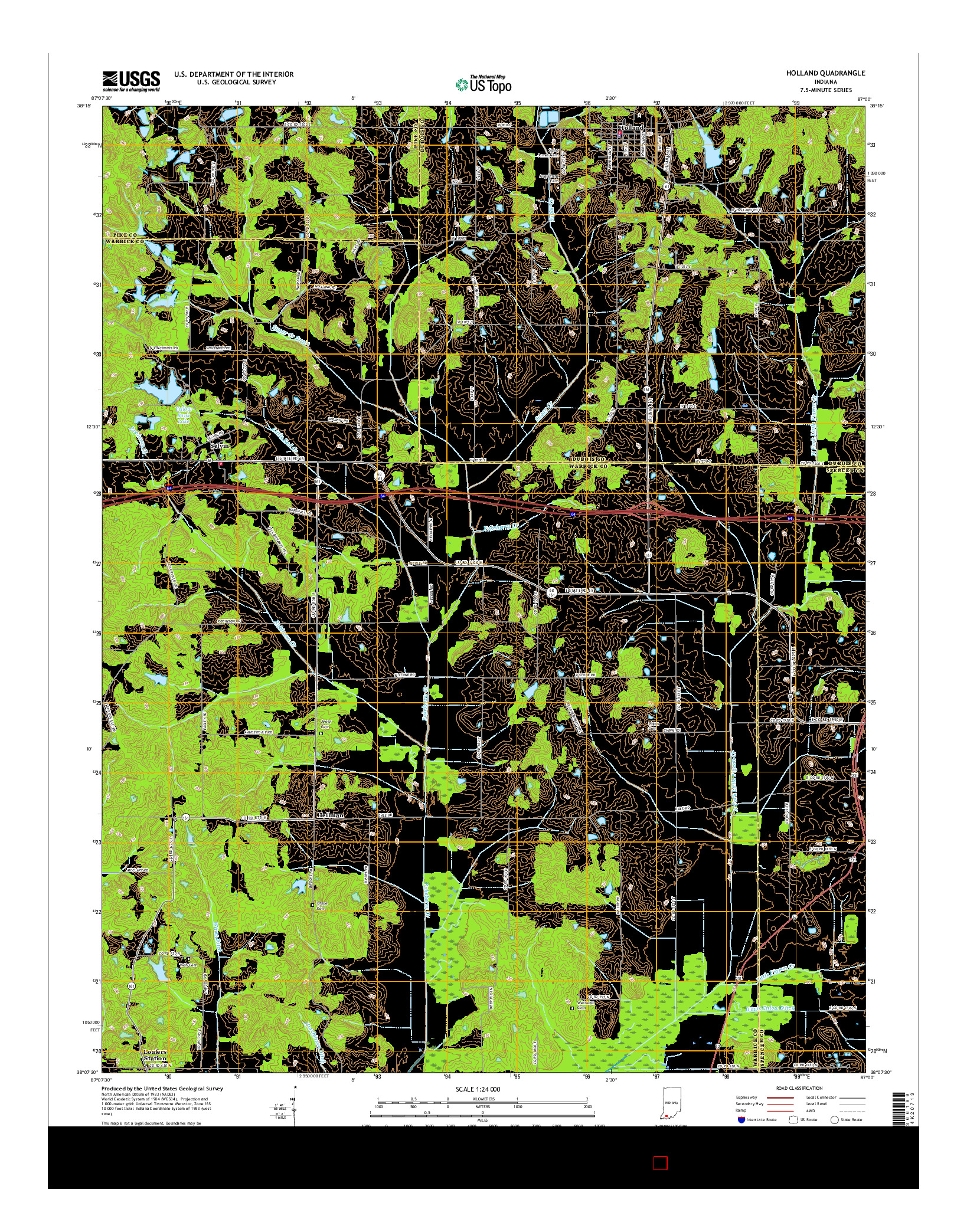 USGS US TOPO 7.5-MINUTE MAP FOR HOLLAND, IN 2016