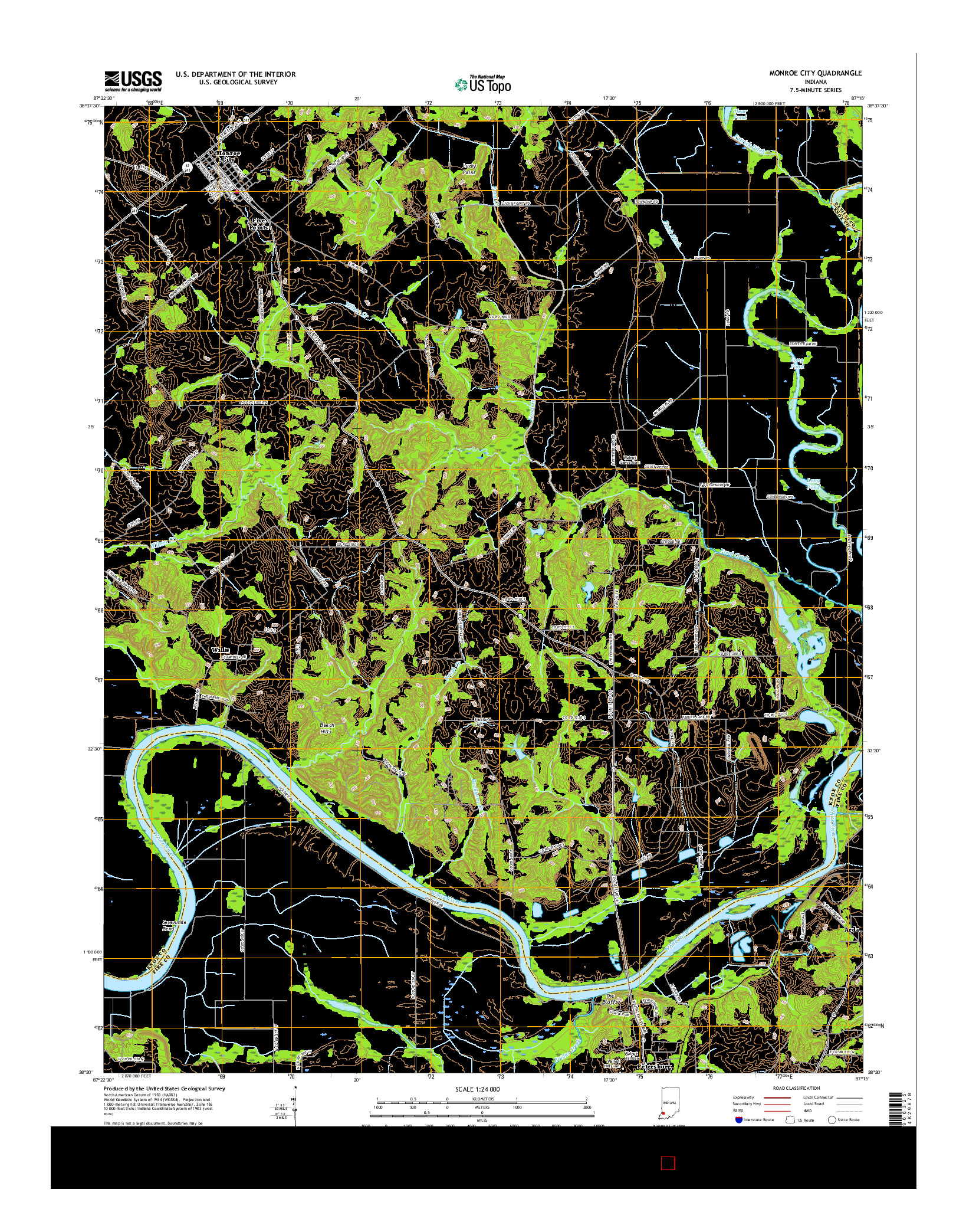 USGS US TOPO 7.5-MINUTE MAP FOR MONROE CITY, IN 2016