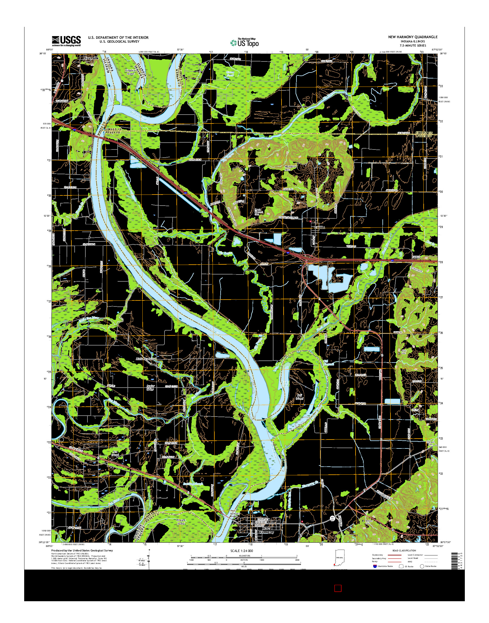 USGS US TOPO 7.5-MINUTE MAP FOR NEW HARMONY, IN-IL 2016