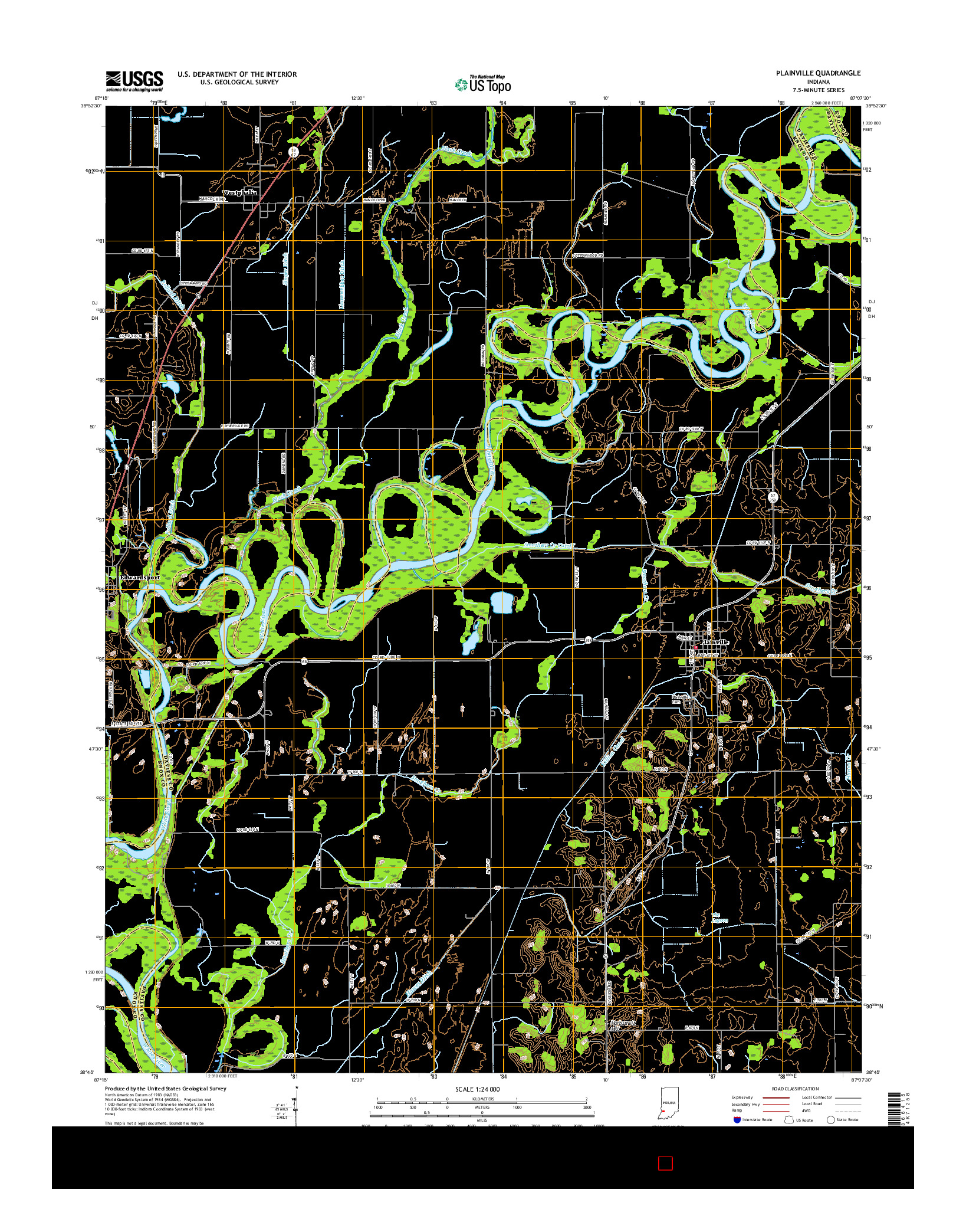 USGS US TOPO 7.5-MINUTE MAP FOR PLAINVILLE, IN 2016