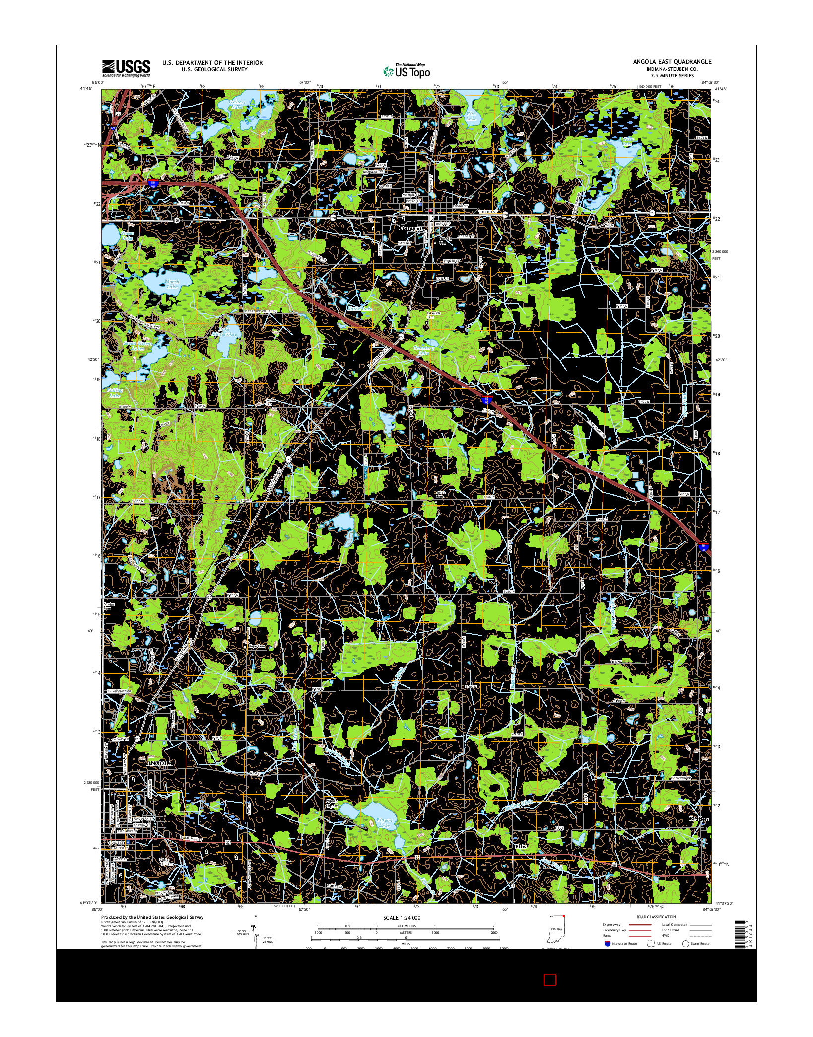 USGS US TOPO 7.5-MINUTE MAP FOR ANGOLA EAST, IN 2016