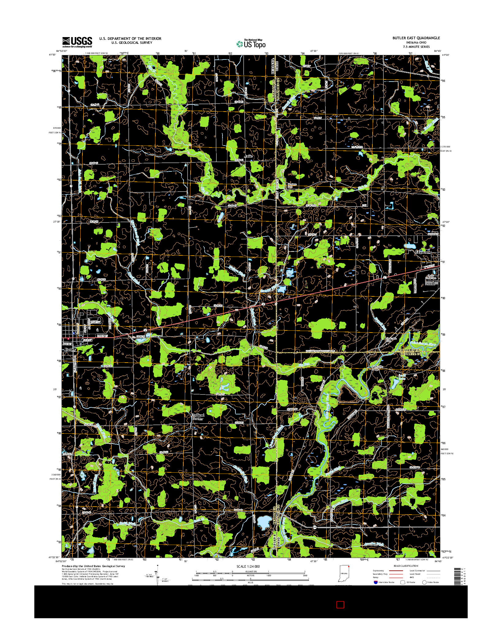 USGS US TOPO 7.5-MINUTE MAP FOR BUTLER EAST, IN-OH 2016