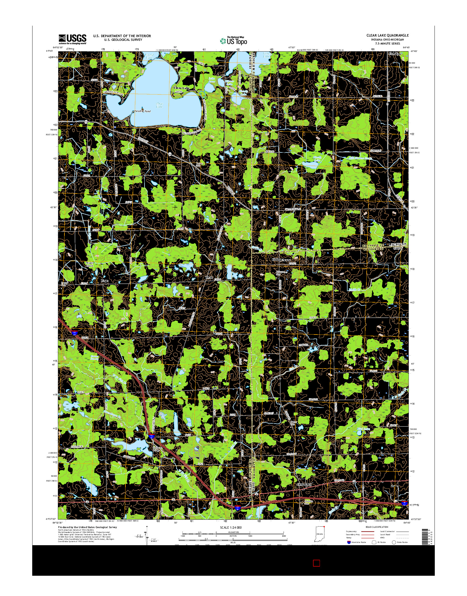 USGS US TOPO 7.5-MINUTE MAP FOR CLEAR LAKE, IN-OH-MI 2016