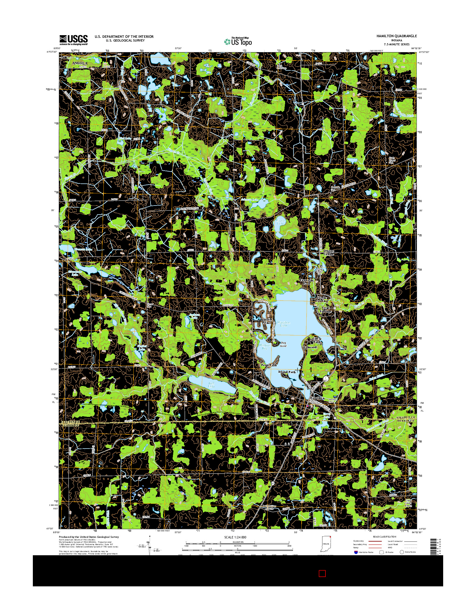 USGS US TOPO 7.5-MINUTE MAP FOR HAMILTON, IN 2016