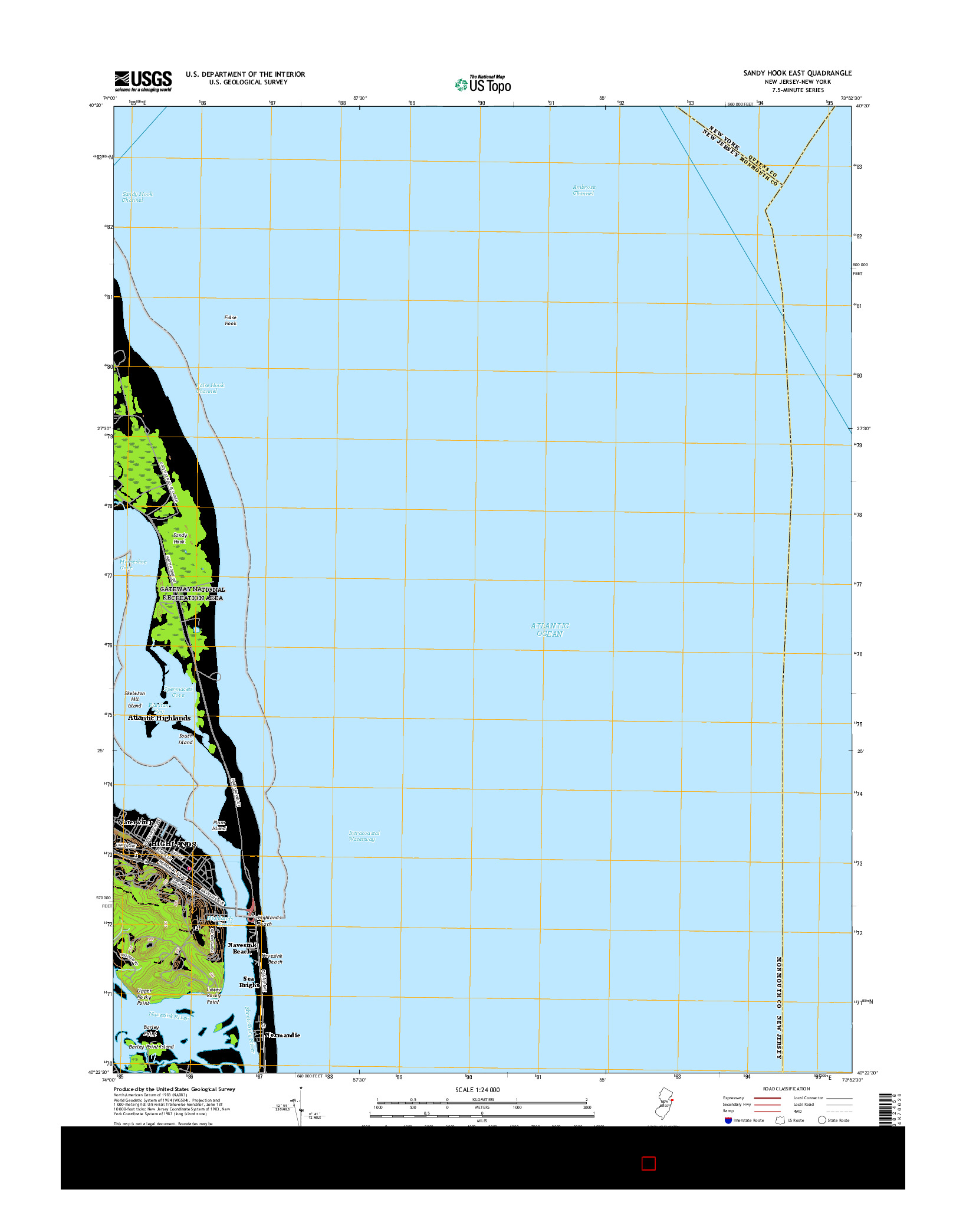 USGS US TOPO 7.5-MINUTE MAP FOR SANDY HOOK EAST, NJ-NY 2016