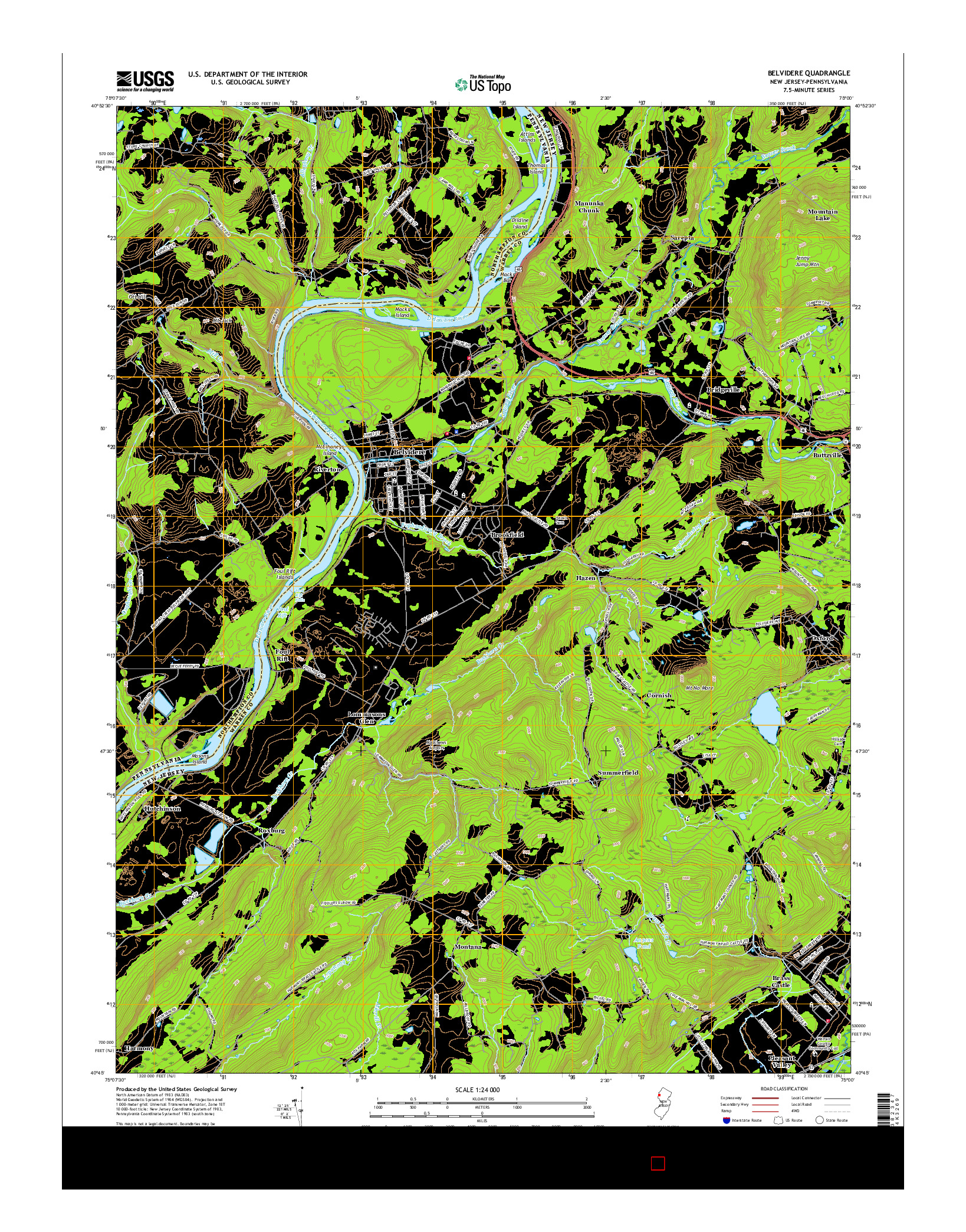 USGS US TOPO 7.5-MINUTE MAP FOR BELVIDERE, NJ-PA 2016
