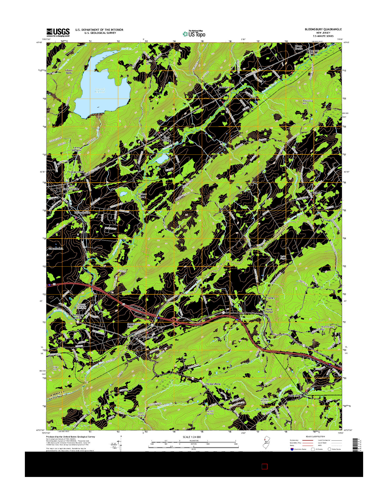 USGS US TOPO 7.5-MINUTE MAP FOR BLOOMSBURY, NJ 2016