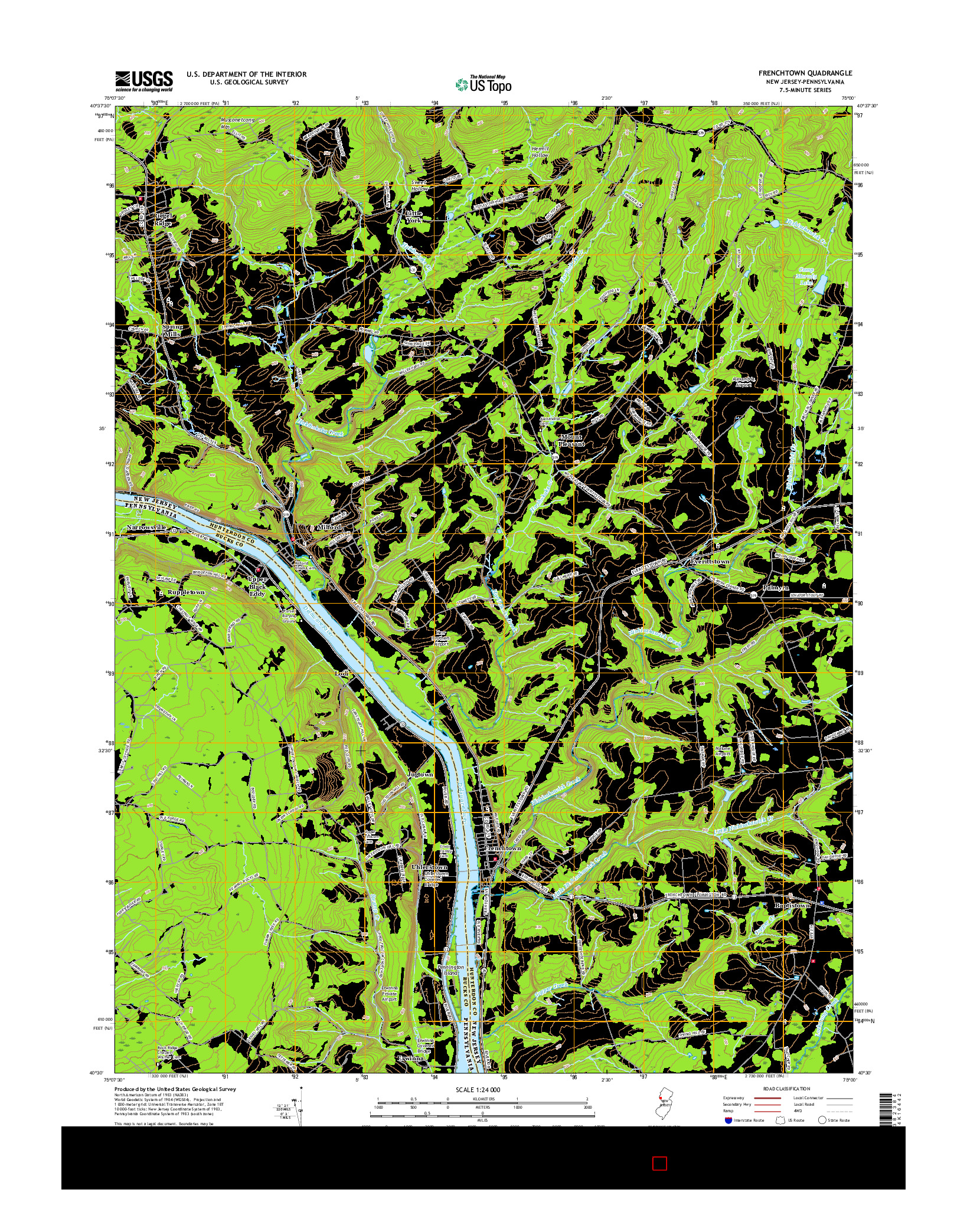 USGS US TOPO 7.5-MINUTE MAP FOR FRENCHTOWN, NJ-PA 2016