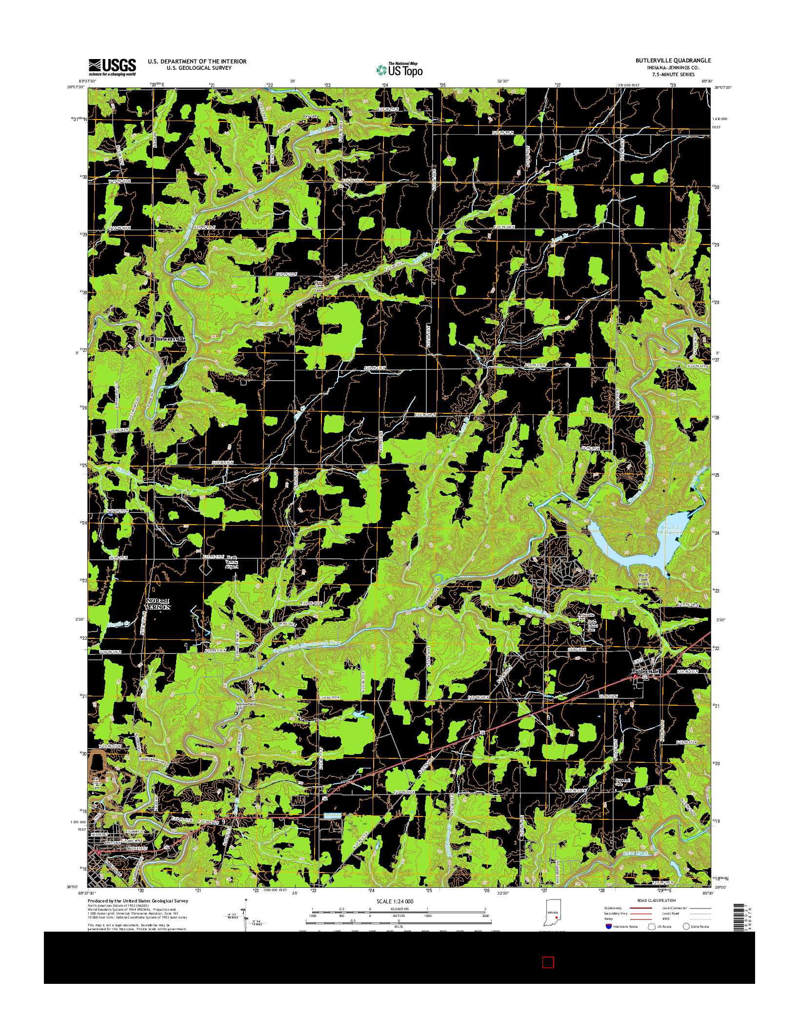 USGS US TOPO 7.5-MINUTE MAP FOR BUTLERVILLE, IN 2016