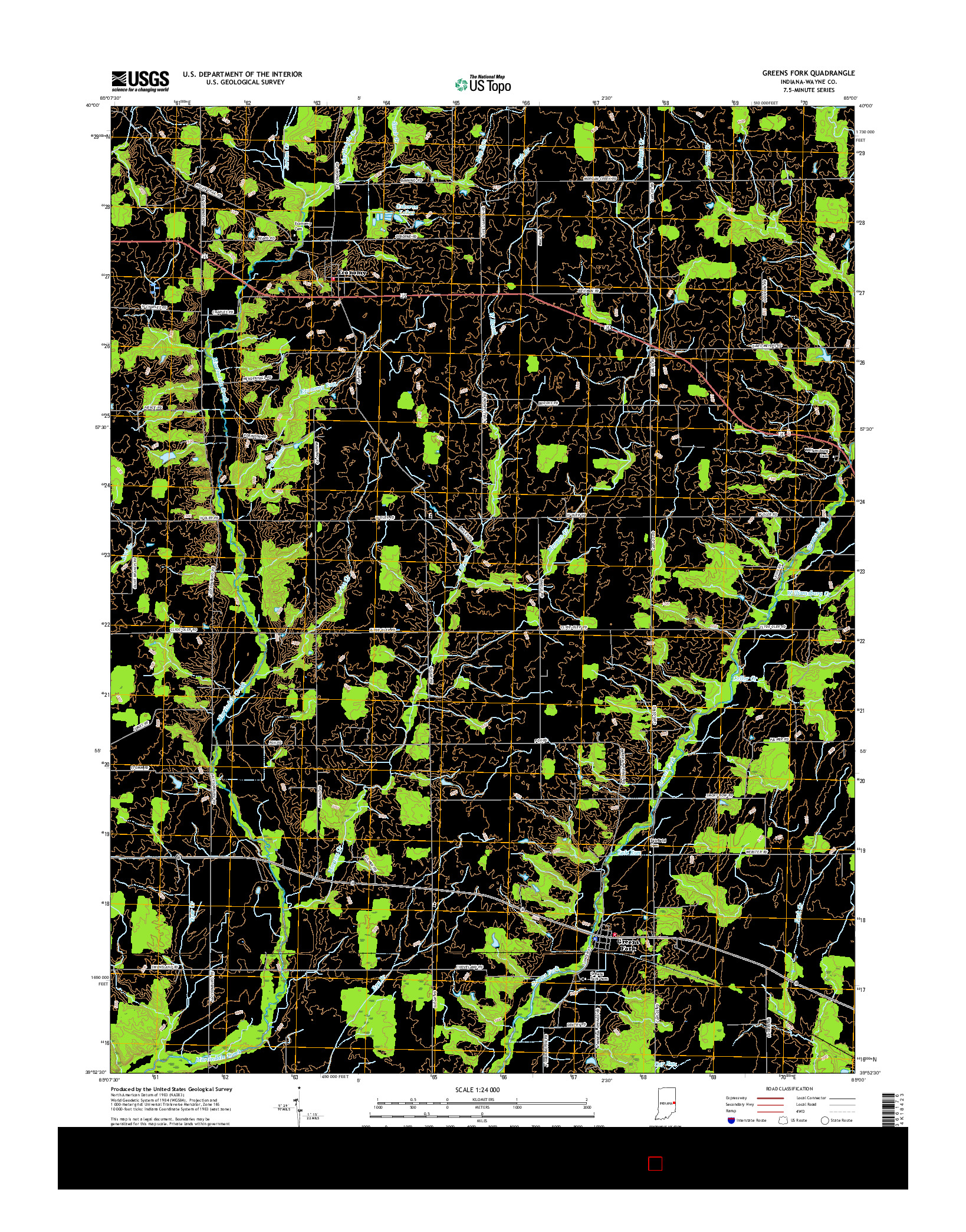 USGS US TOPO 7.5-MINUTE MAP FOR GREENS FORK, IN 2016