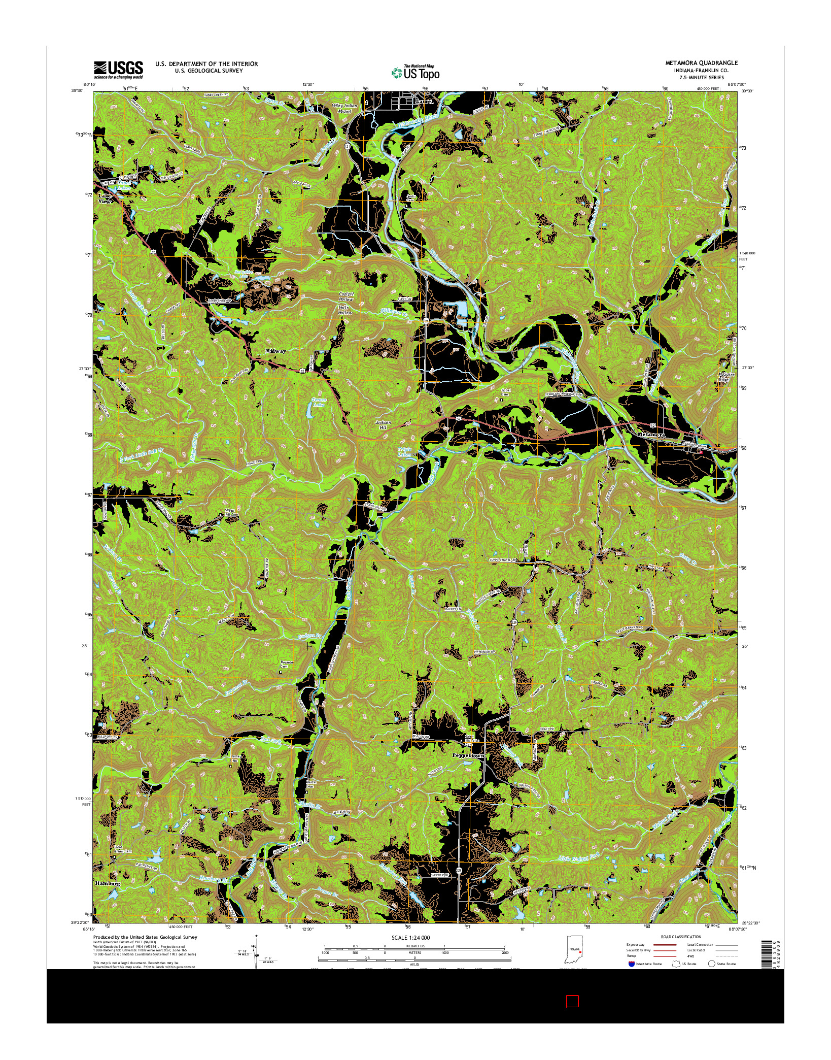 USGS US TOPO 7.5-MINUTE MAP FOR METAMORA, IN 2016