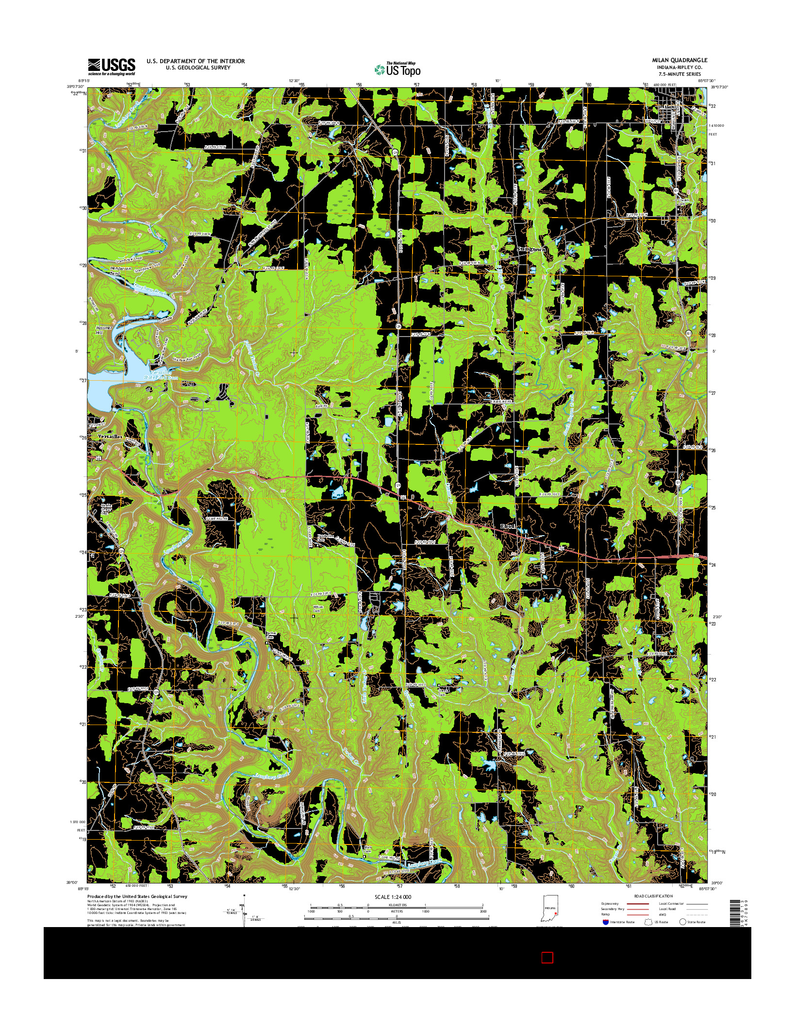 USGS US TOPO 7.5-MINUTE MAP FOR MILAN, IN 2016