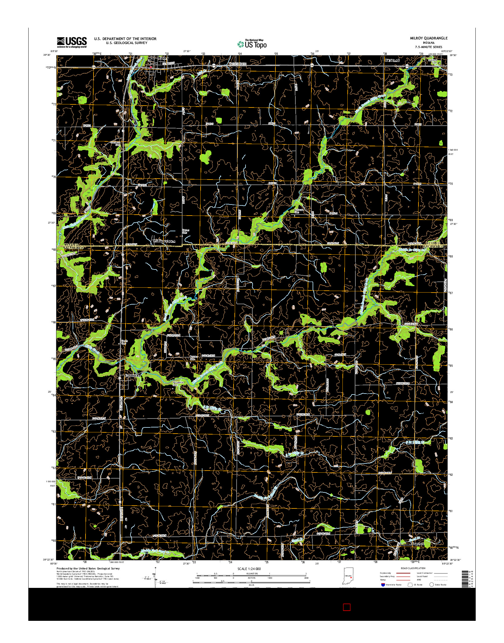 USGS US TOPO 7.5-MINUTE MAP FOR MILROY, IN 2016