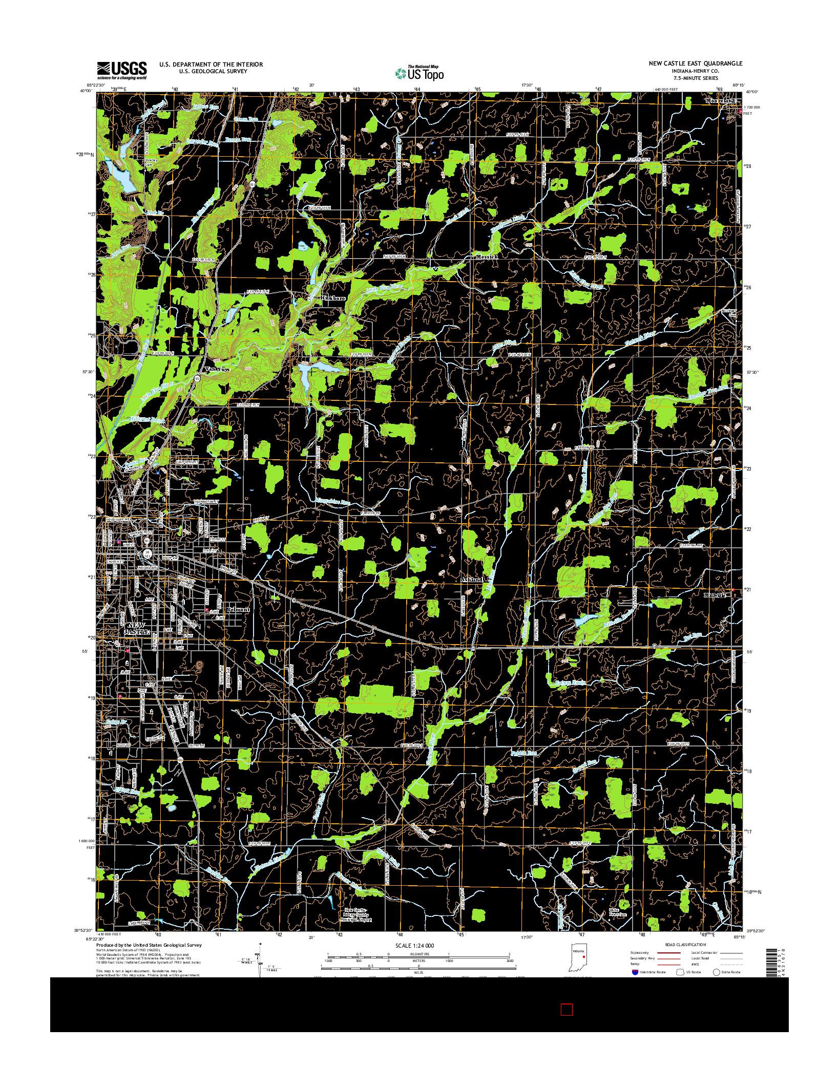 USGS US TOPO 7.5-MINUTE MAP FOR NEW CASTLE EAST, IN 2016