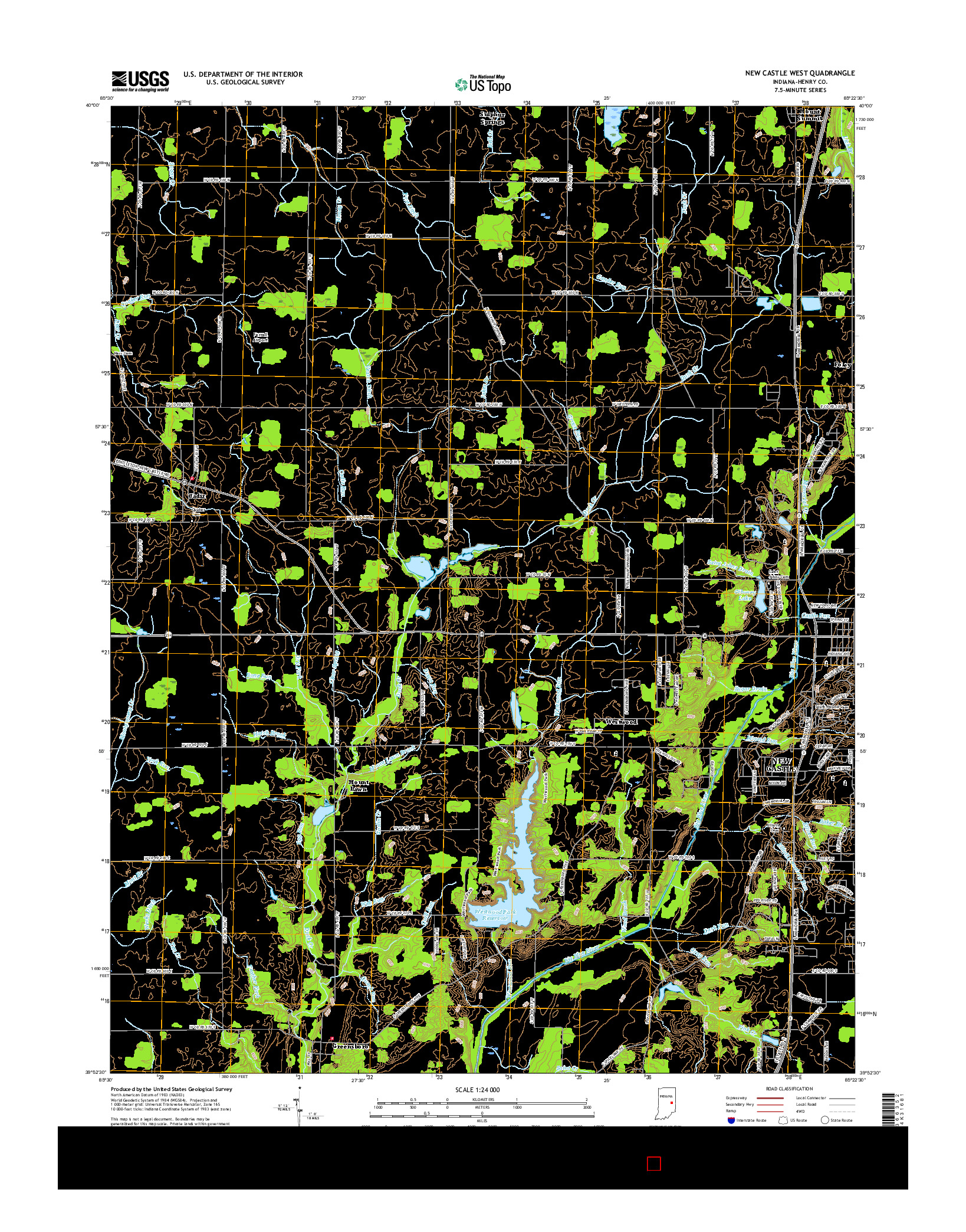 USGS US TOPO 7.5-MINUTE MAP FOR NEW CASTLE WEST, IN 2016