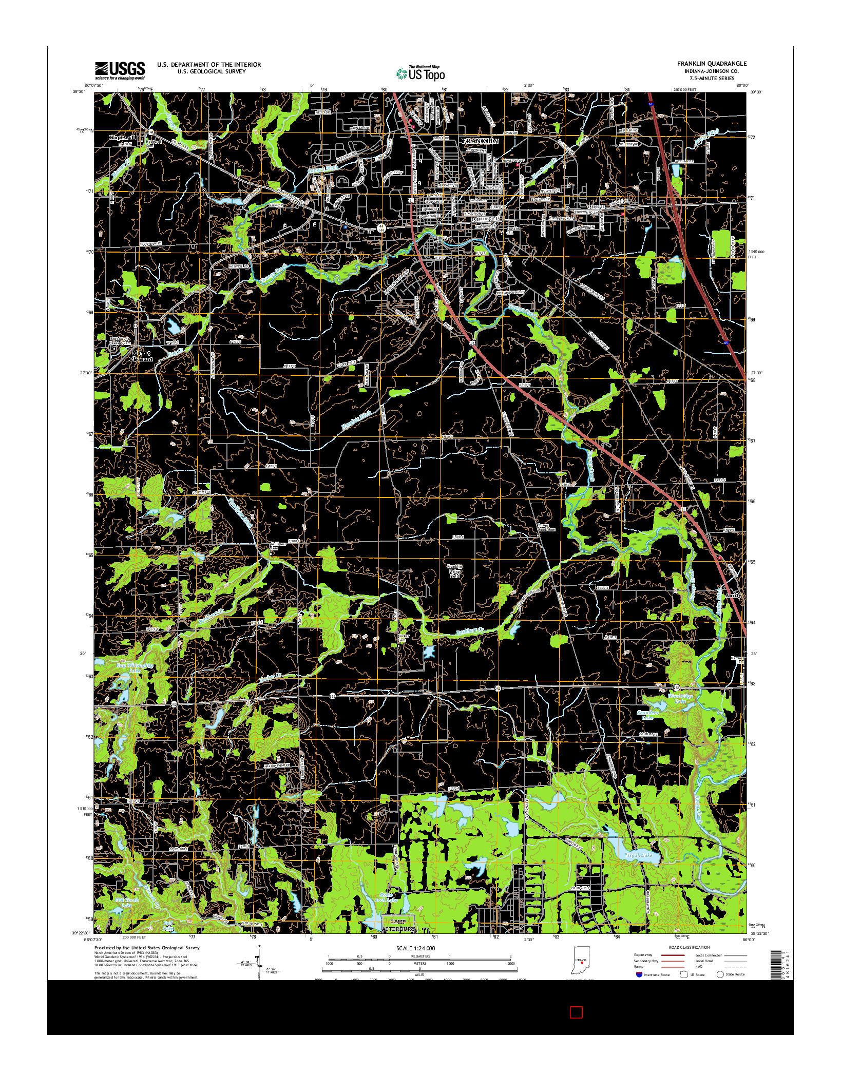 USGS US TOPO 7.5-MINUTE MAP FOR FRANKLIN, IN 2016