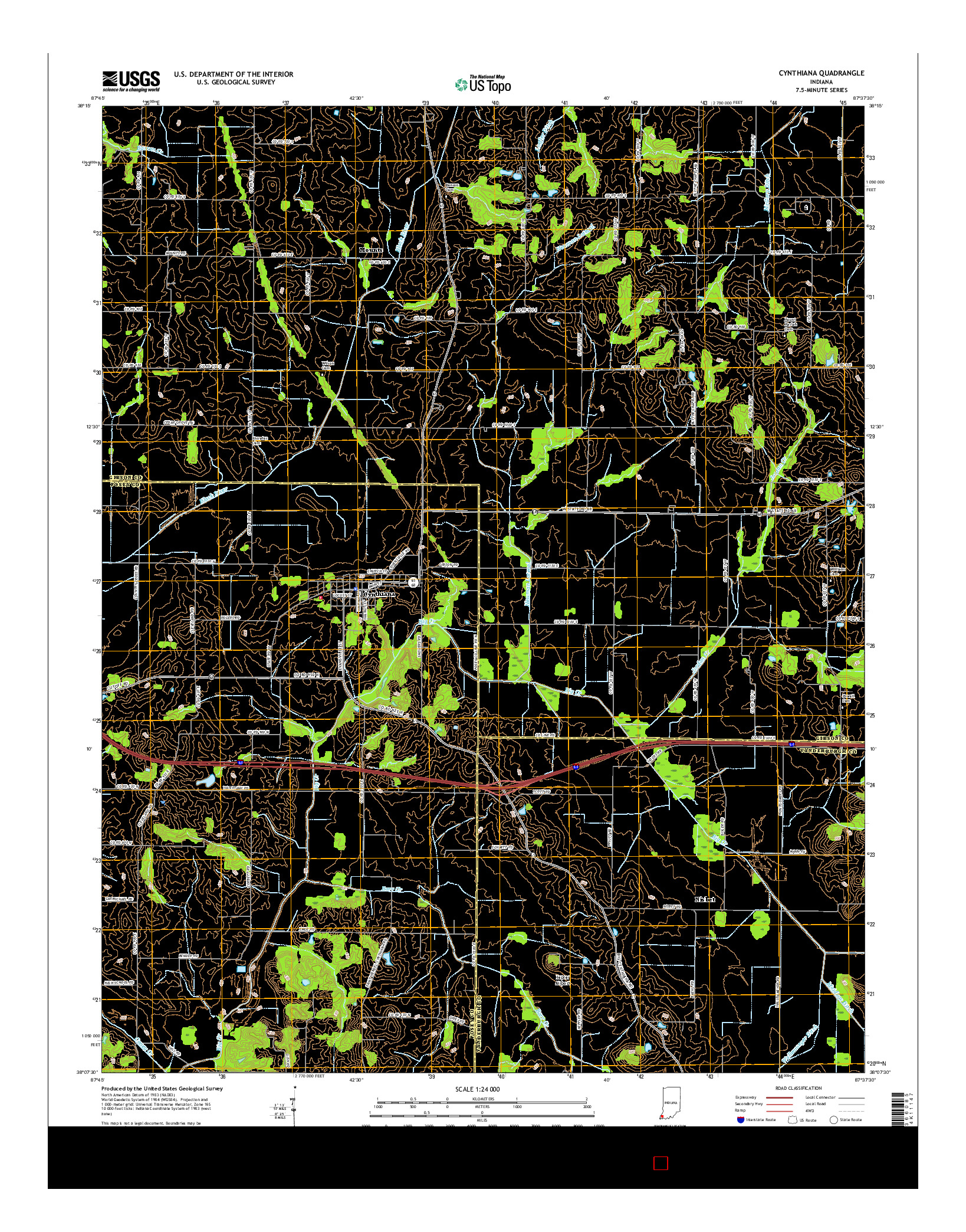 USGS US TOPO 7.5-MINUTE MAP FOR CYNTHIANA, IN 2016