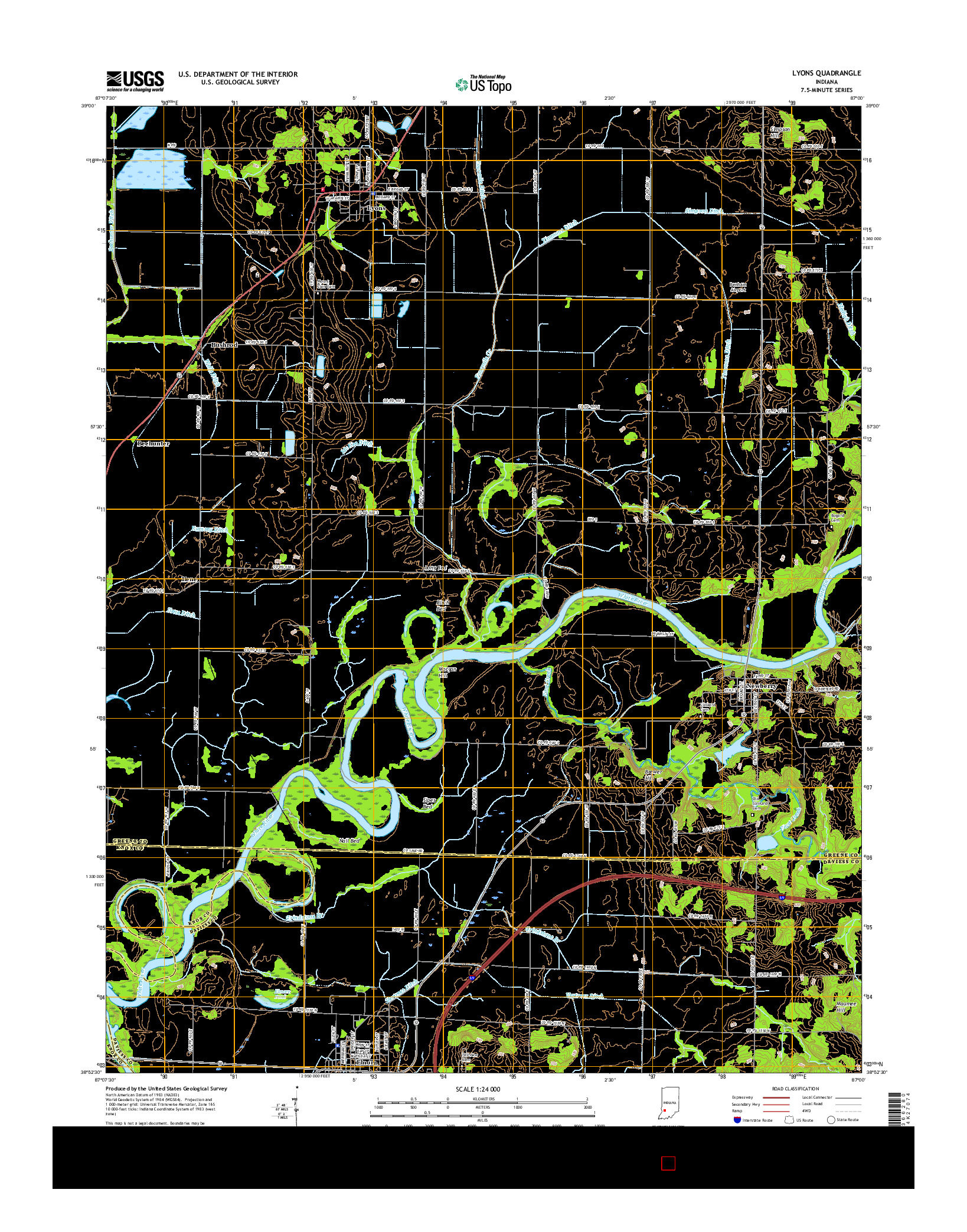 USGS US TOPO 7.5-MINUTE MAP FOR LYONS, IN 2016