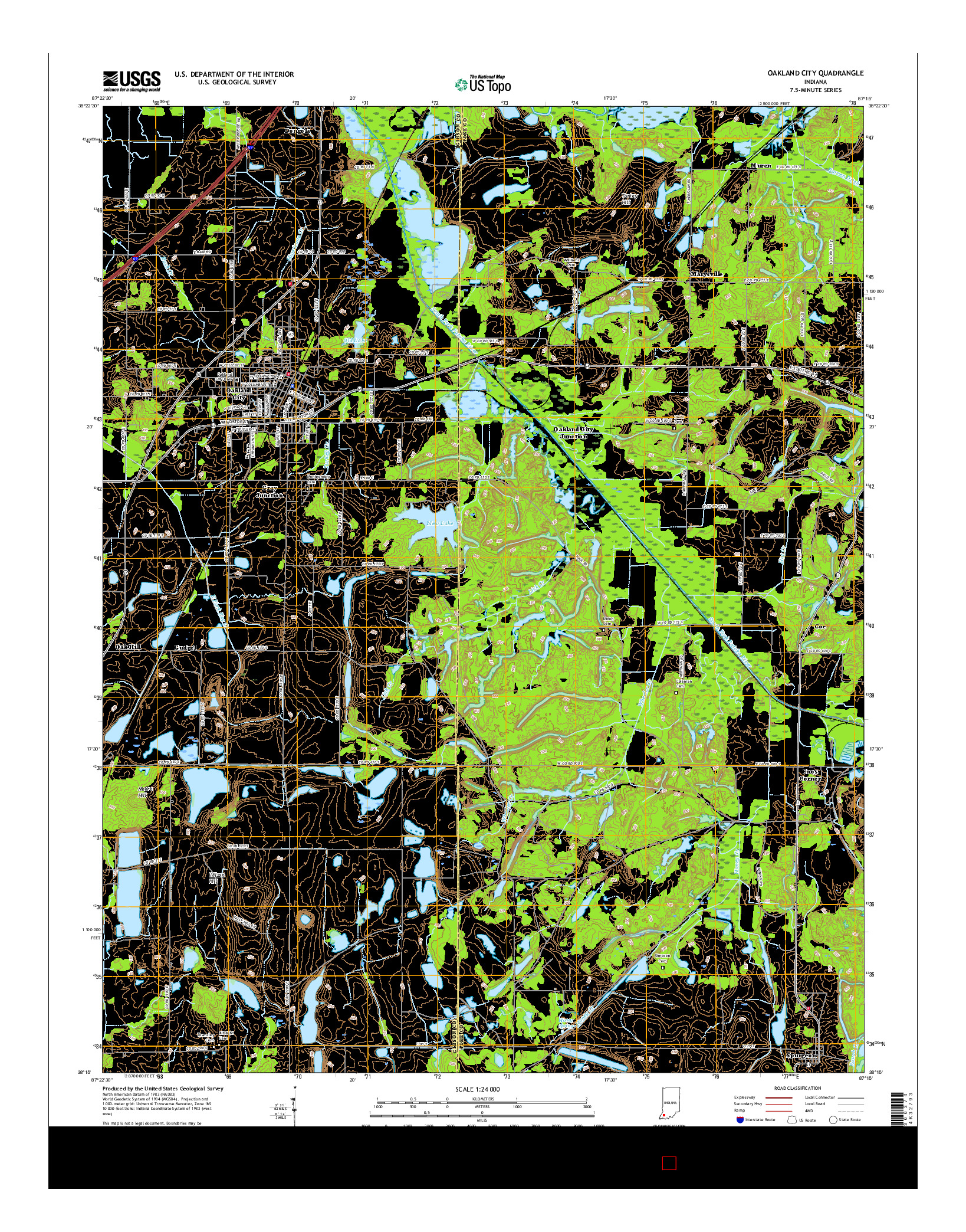 USGS US TOPO 7.5-MINUTE MAP FOR OAKLAND CITY, IN 2016